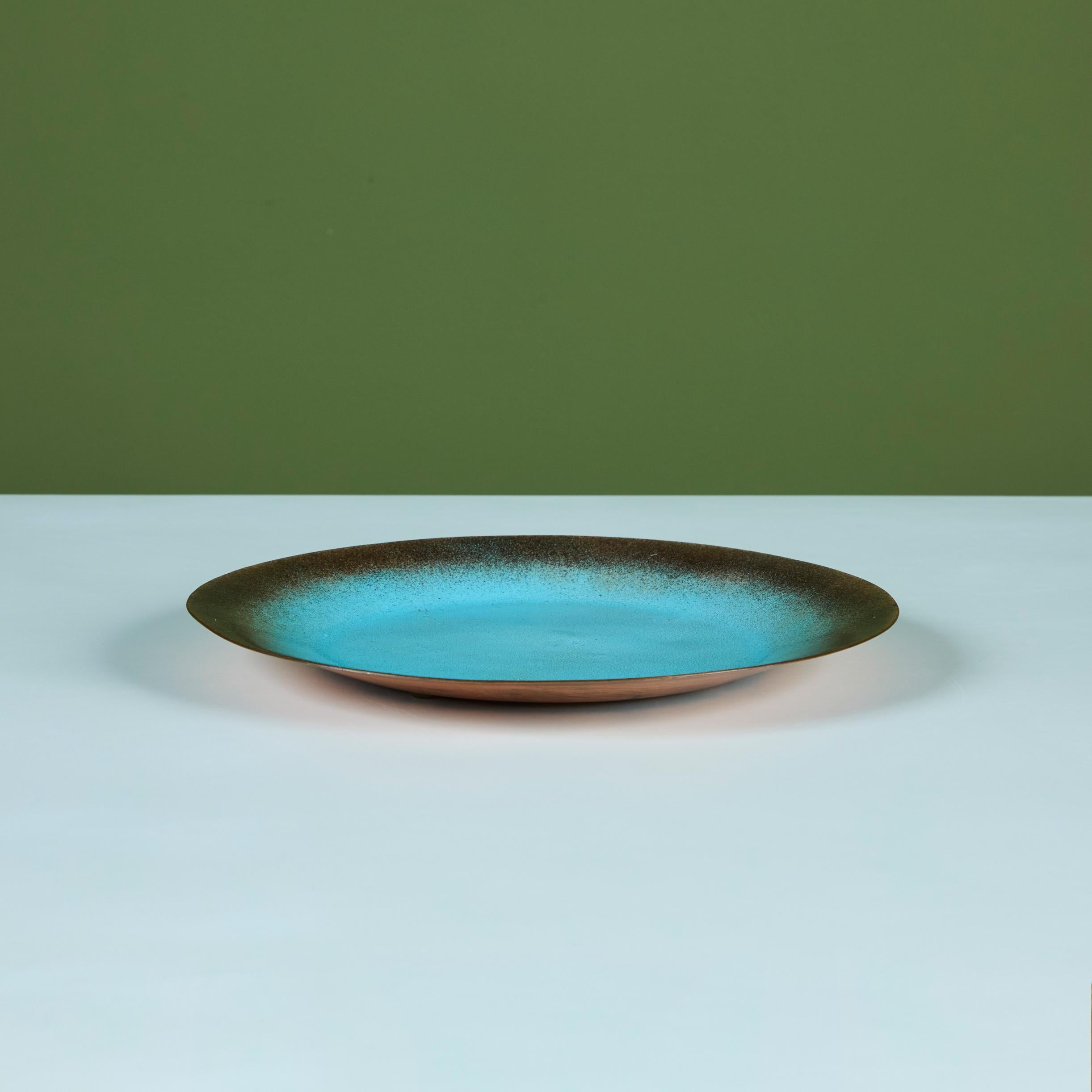 Mid-20th Century Jade Snow Wong Turquoise Enamel Copper Plate For Sale