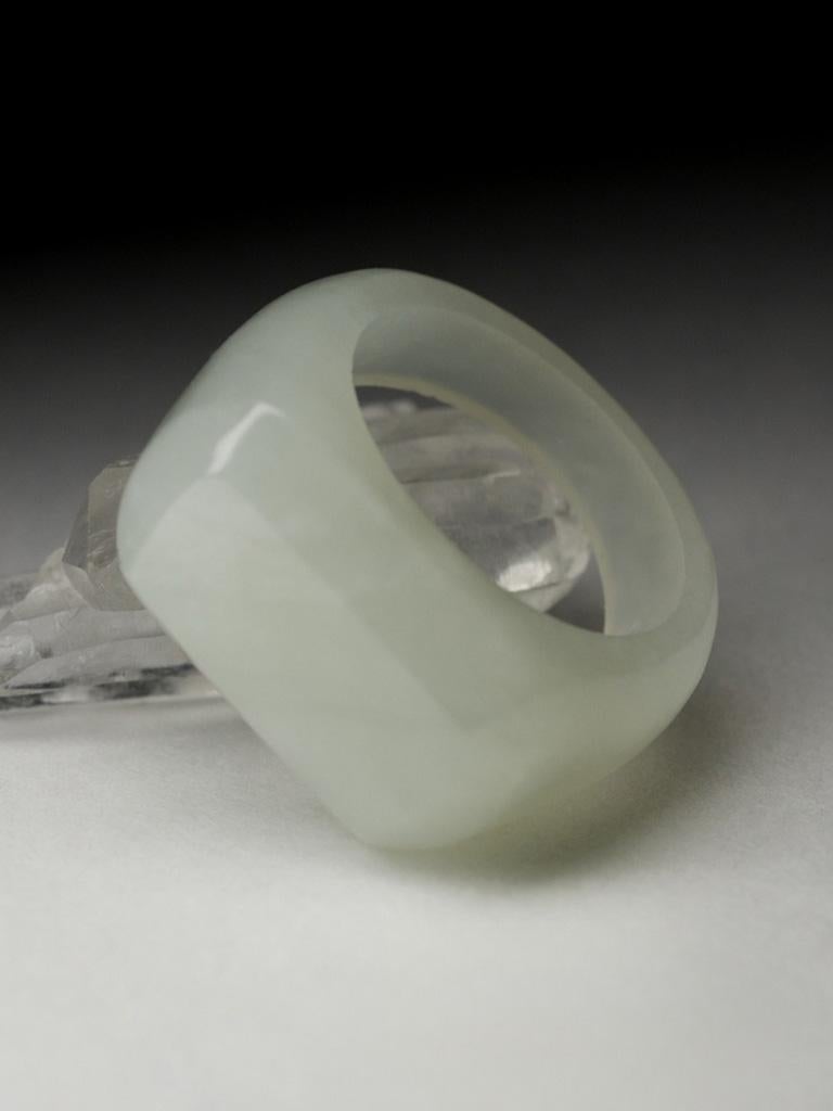 Jade Solid Ring Cloudy White Rare Unusual Natural Calla Lily Flower Gemstone For Sale 2