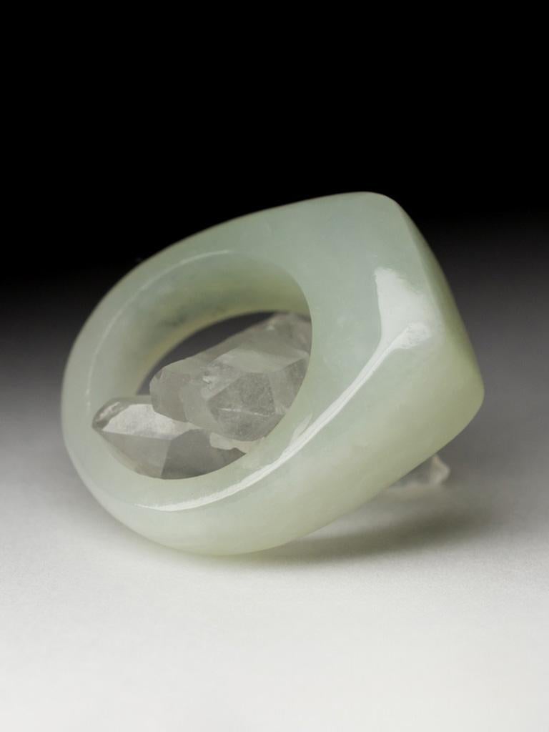 Artist Jade Solid Ring Rare Gem Off White Natural White Pearl Hyacinth Flower Gemstone For Sale
