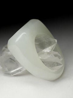 Jade Solid Ring White Rare gift Unusual Natural Calla Lily Flower vintage