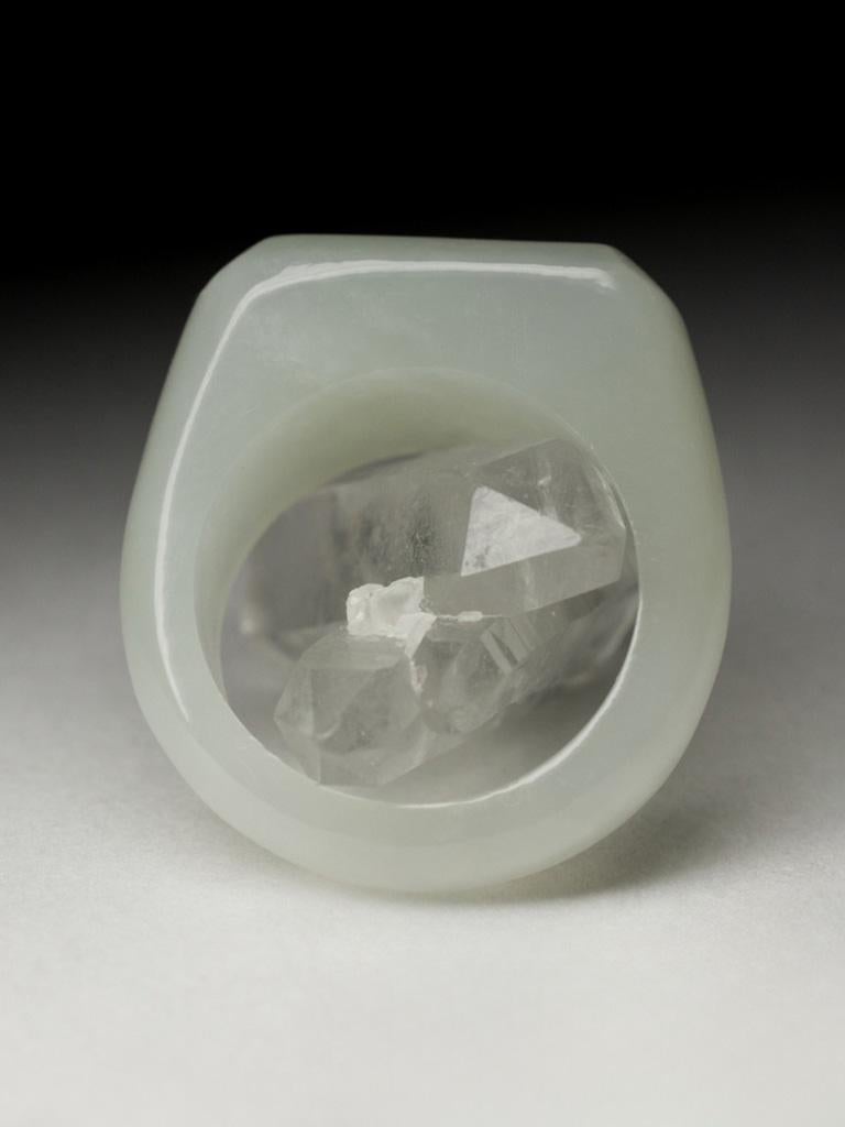 Women's or Men's Jade Solid Ring White Rare gift Unusual Natural Calla Lily Flower vintage For Sale