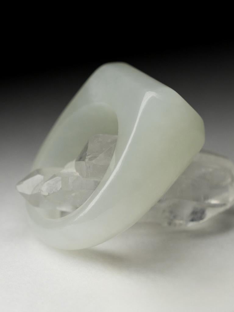 Jade Solid Ring White Rare gift Unusual Natural Calla Lily Flower vintage For Sale 1