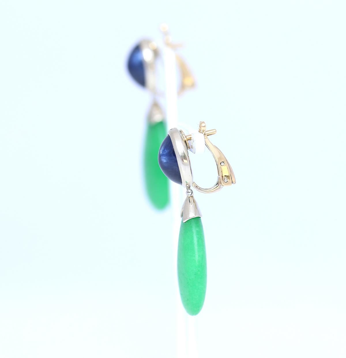 Jade Star Sapphire Cabochon Earrings 18 Karat Gold, 1990 8