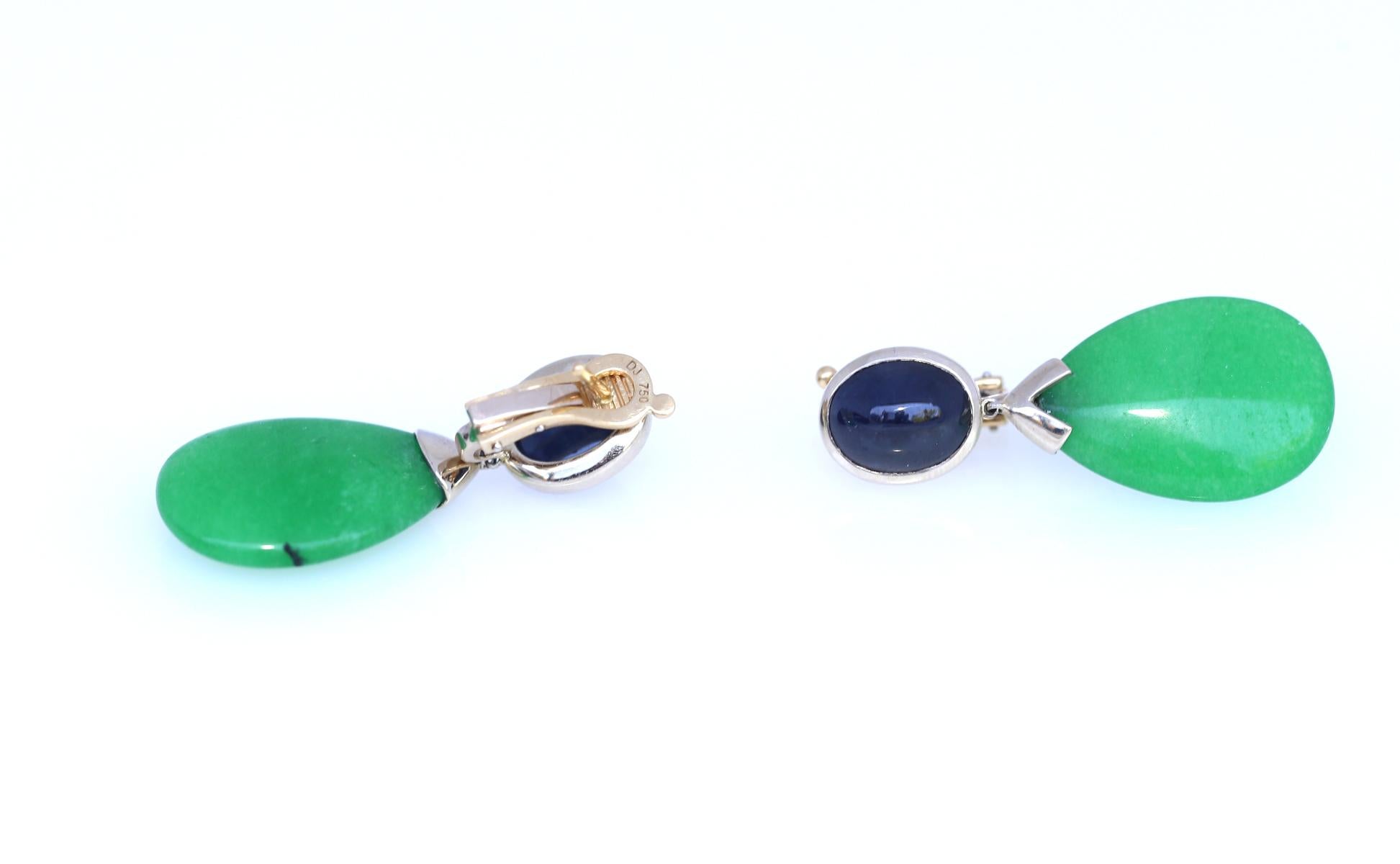 Jade Star Sapphire Cabochon Earrings 18 Karat Gold, 1990 2