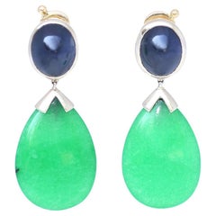 Jade Star Sapphire Cabochon Earrings 18 Karat Gold, 1990