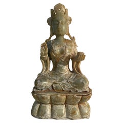 Jade statue, goddess Guanyin with lotus flower, China, 18th-19th century