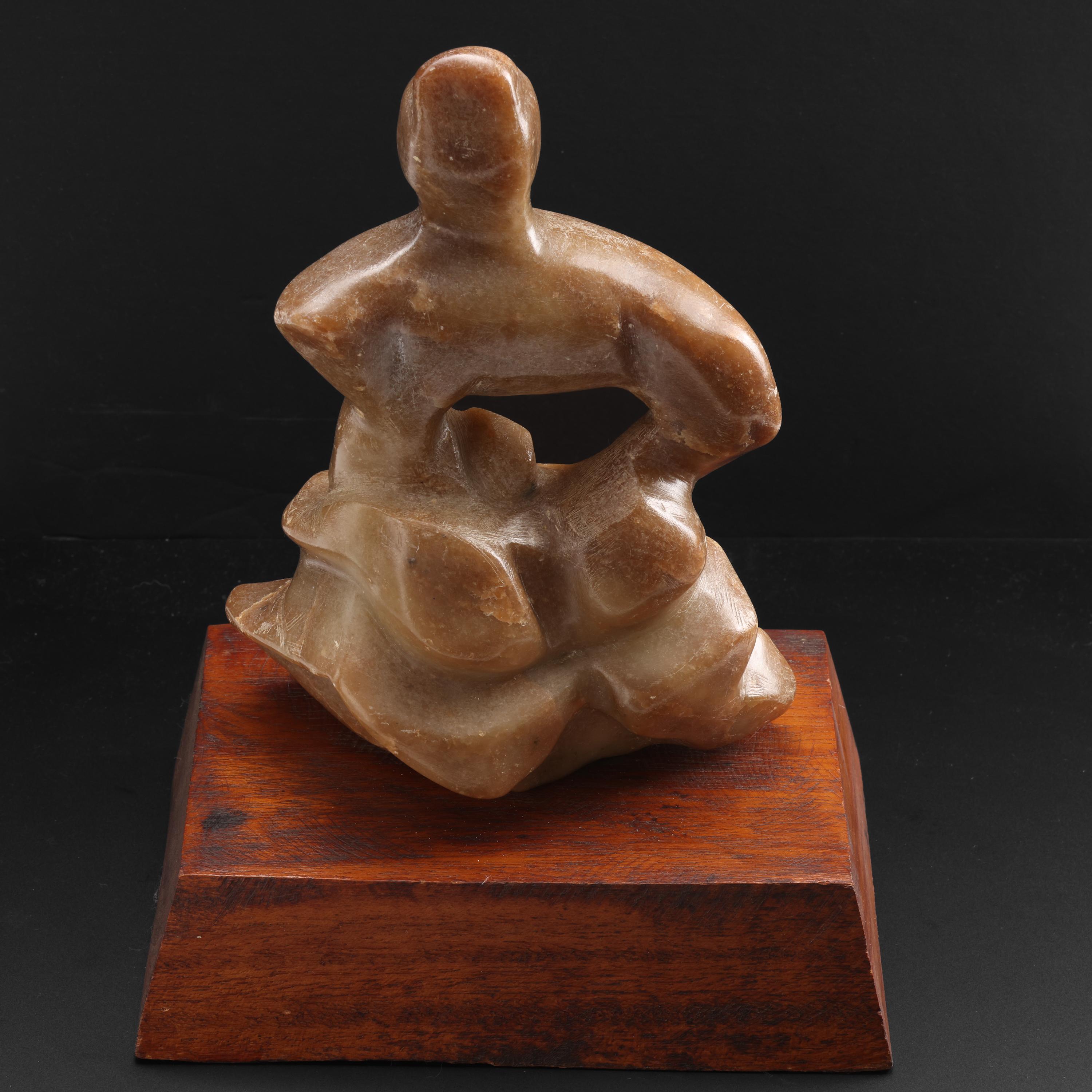 Modernist Brutalist Jade Statue Midcentury Figural Attrib. Mary Polon For Sale