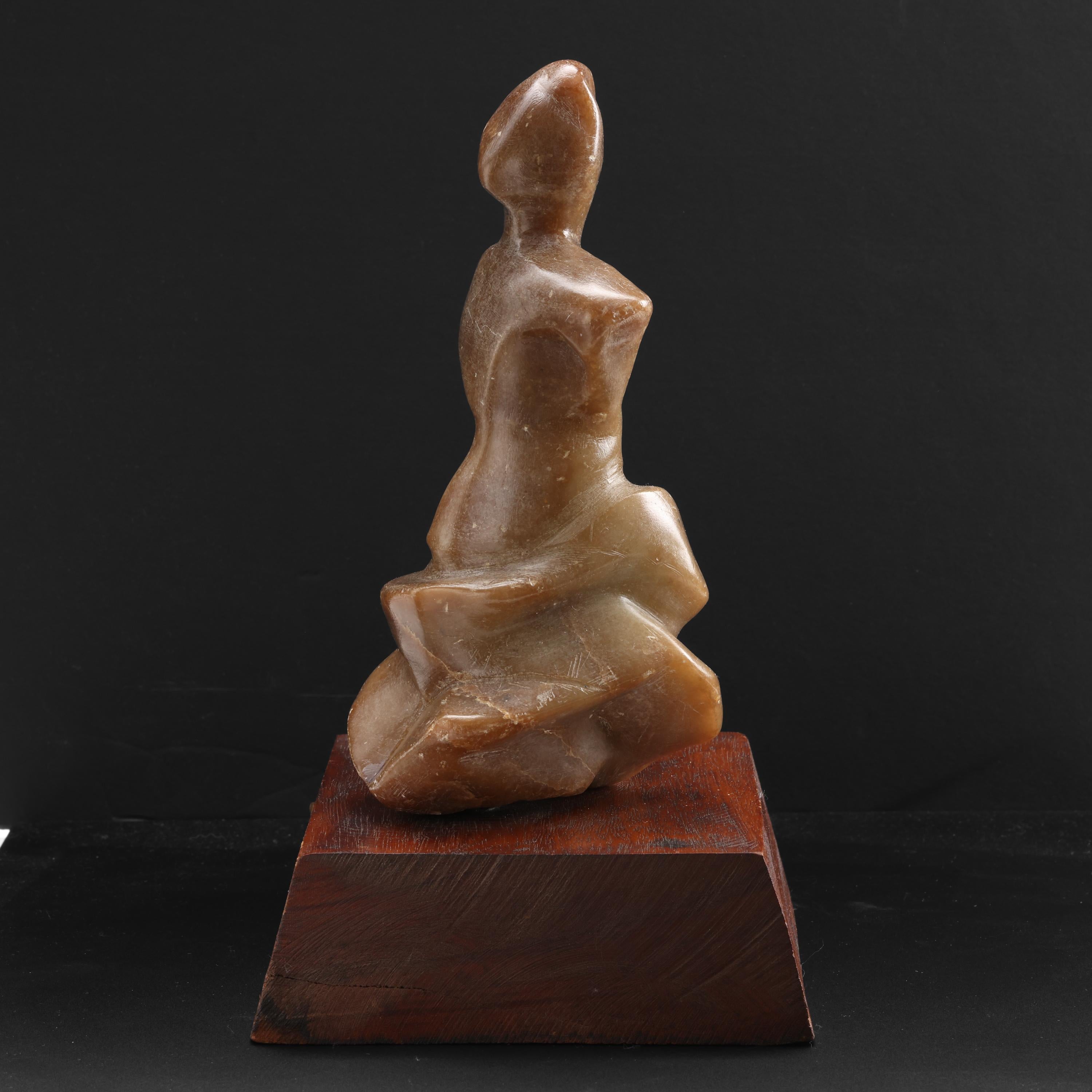 Brutalist Jade Statue Midcentury Figural Attrib. Mary Polon In Excellent Condition For Sale In Southbury, CT