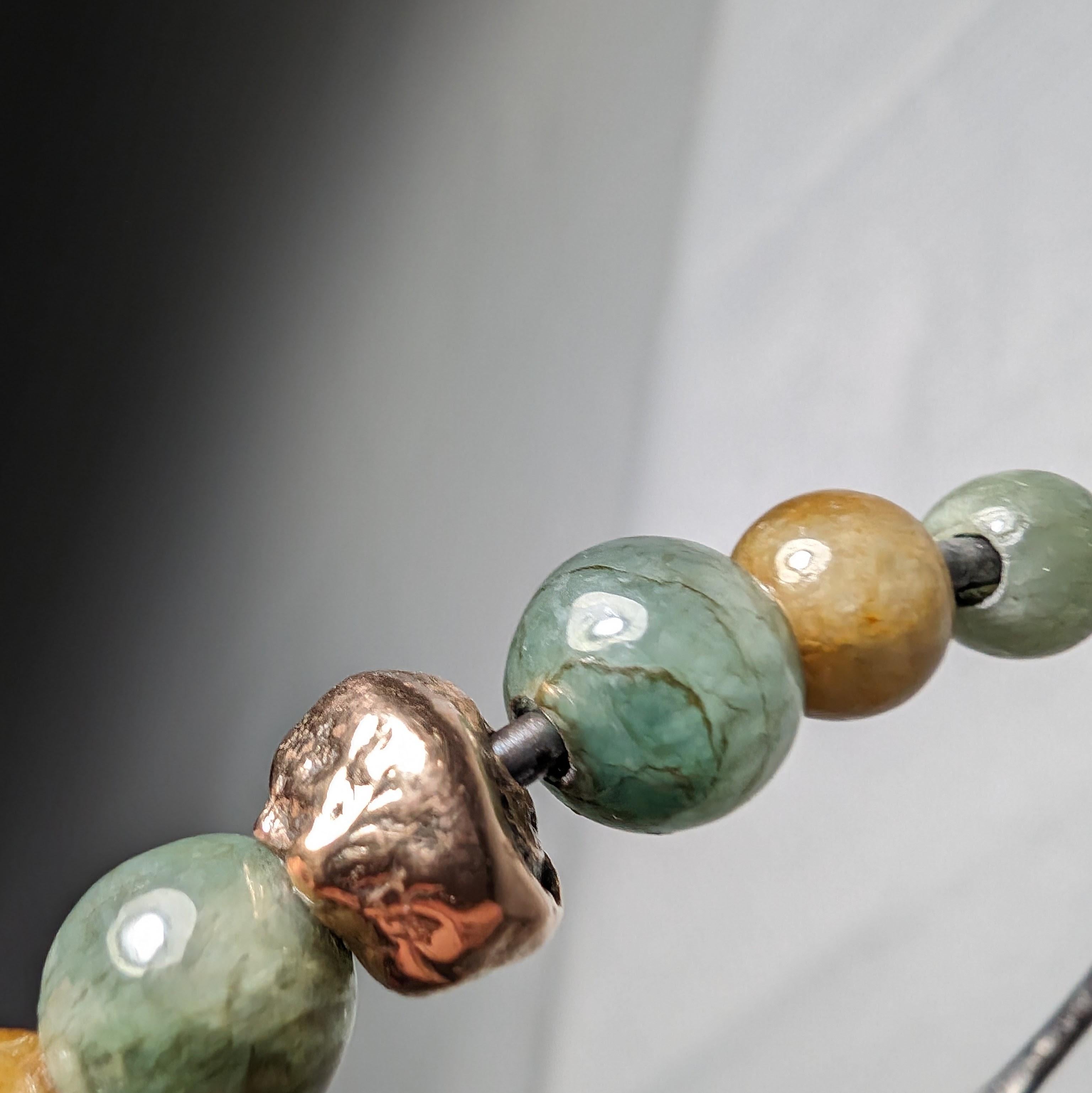 Jade Cuff Bracelet, Steel & 22k Gold Bead Handmade, Unisex For Sale 6