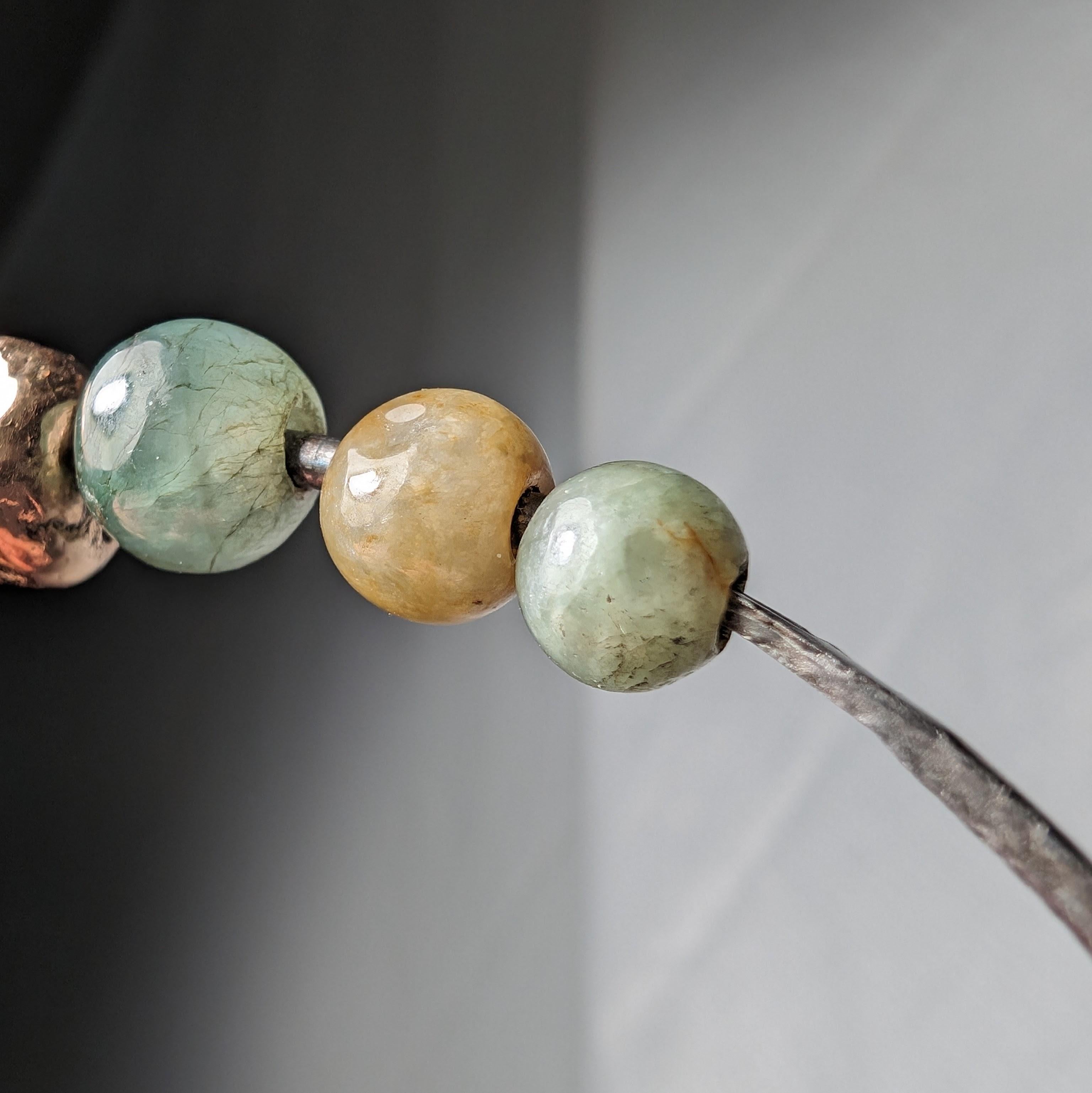 Jade Cuff Bracelet, Steel & 22k Gold Bead Handmade, Unisex For Sale 7