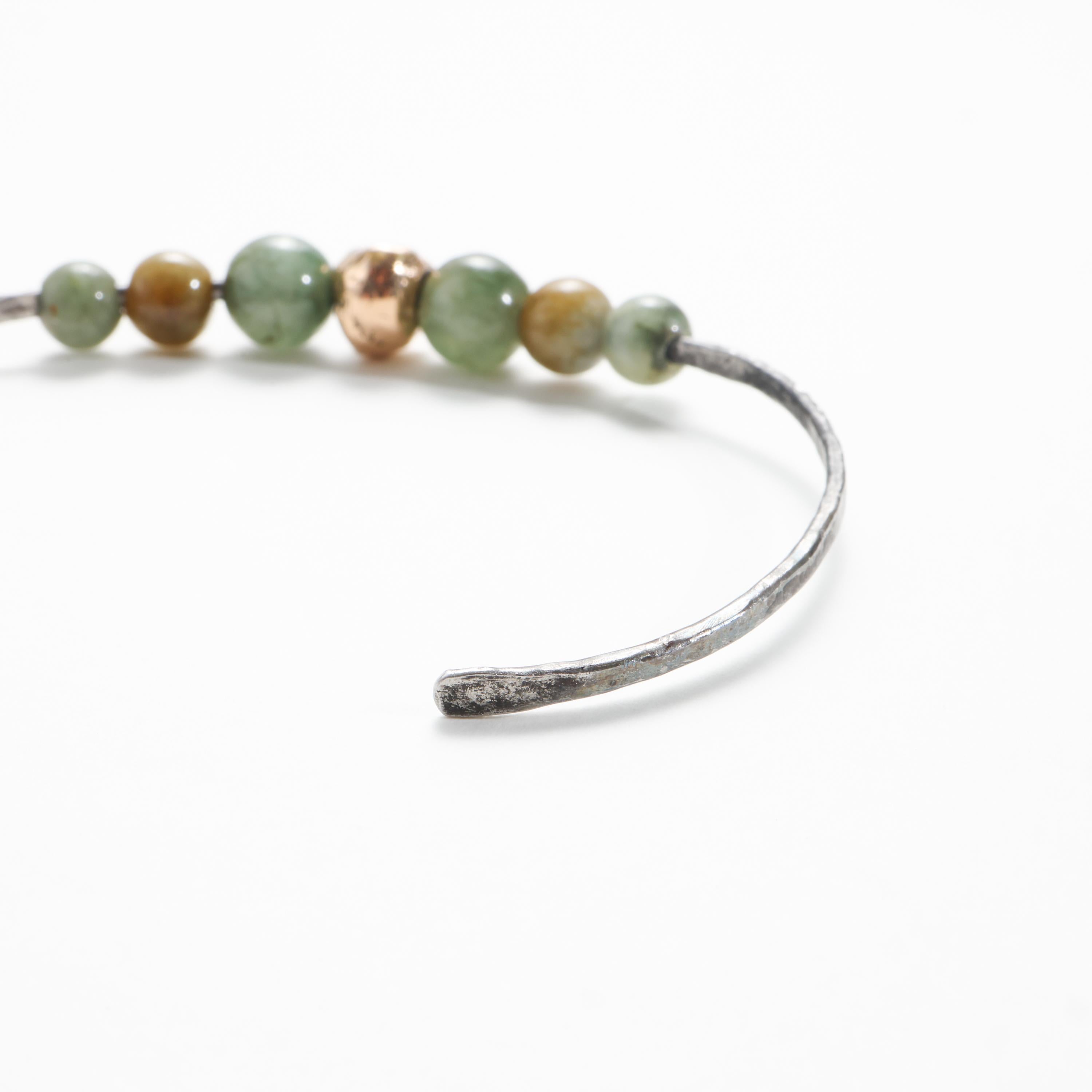 Jade Cuff Bracelet, Steel & 22k Gold Bead Handmade, Unisex For Sale 3