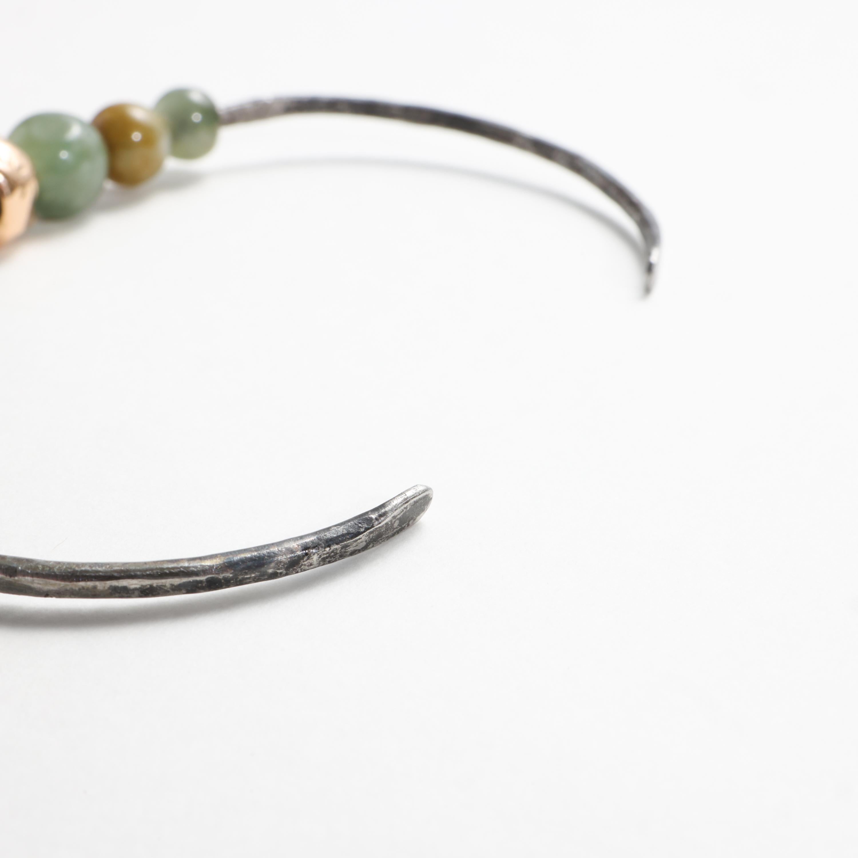 Jade Cuff Bracelet, Steel & 22k Gold Bead Handmade, Unisex For Sale 4