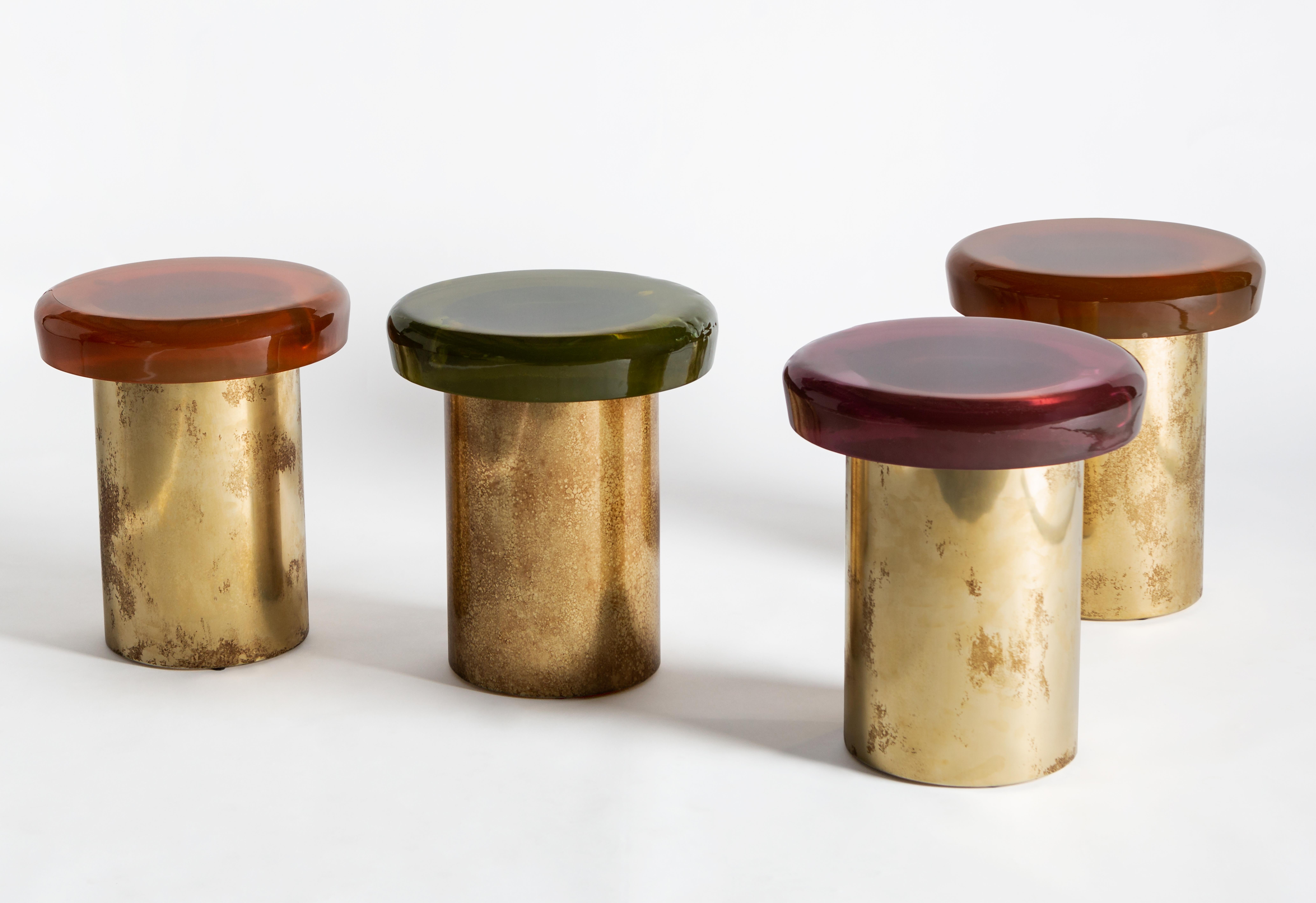 Contemporary Jade Stool by Draga & Aurel Resin and Brass, 21st Century For Sale