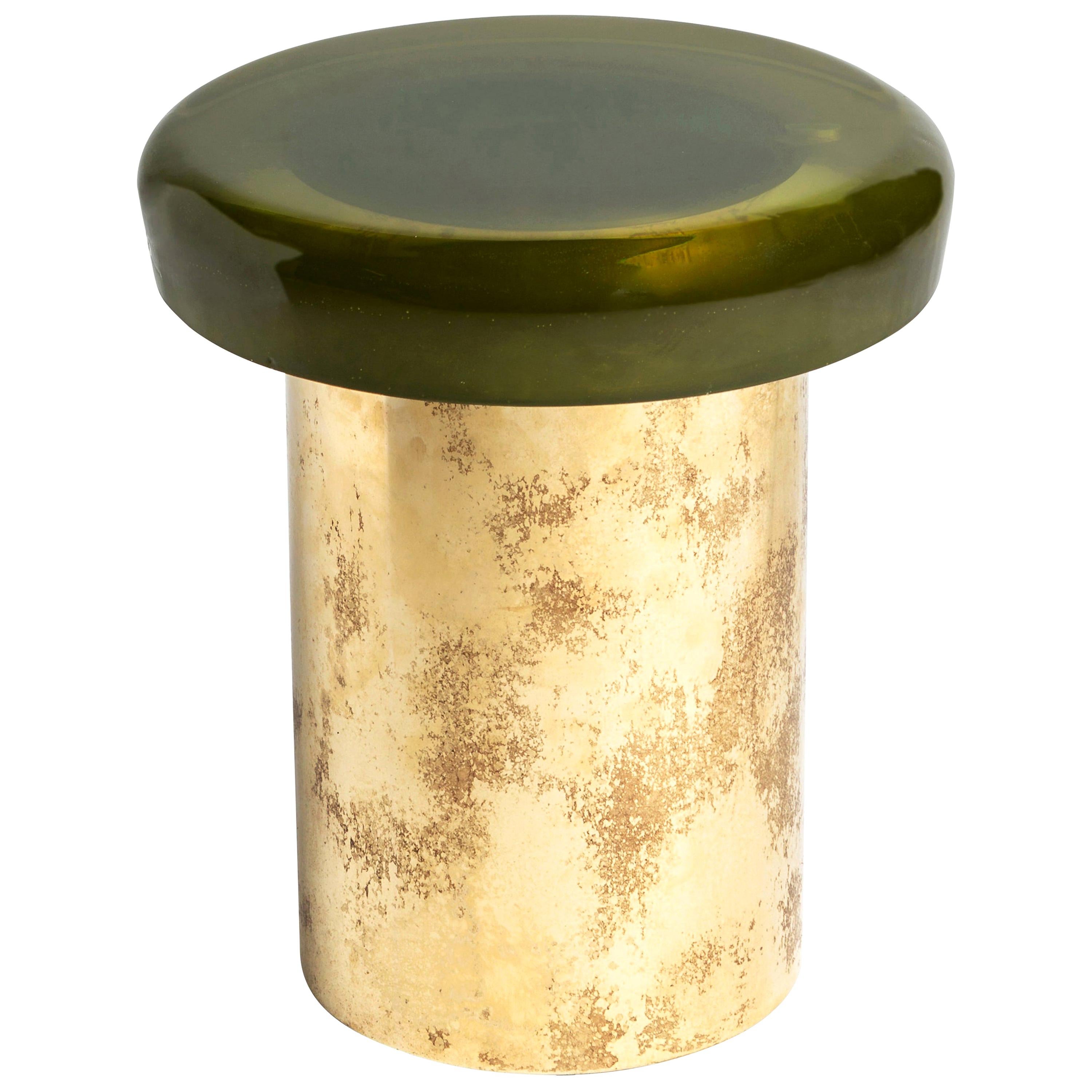 Jade Stool by Draga & Aurel Resin and Brass, 21st Century