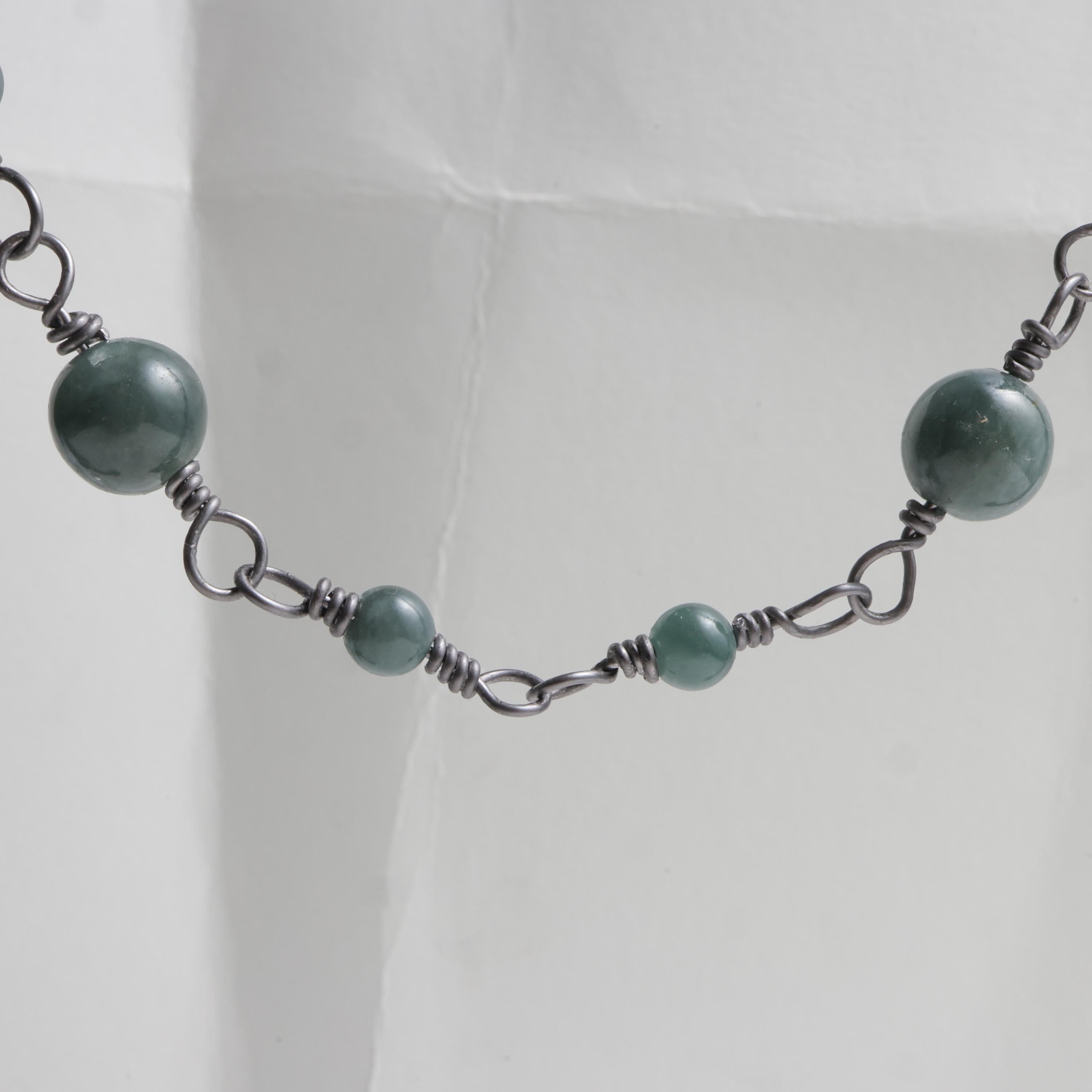 Artisan Jade & Tantalum Handmade Necklace: The rarest metal, one of the rarest gems For Sale