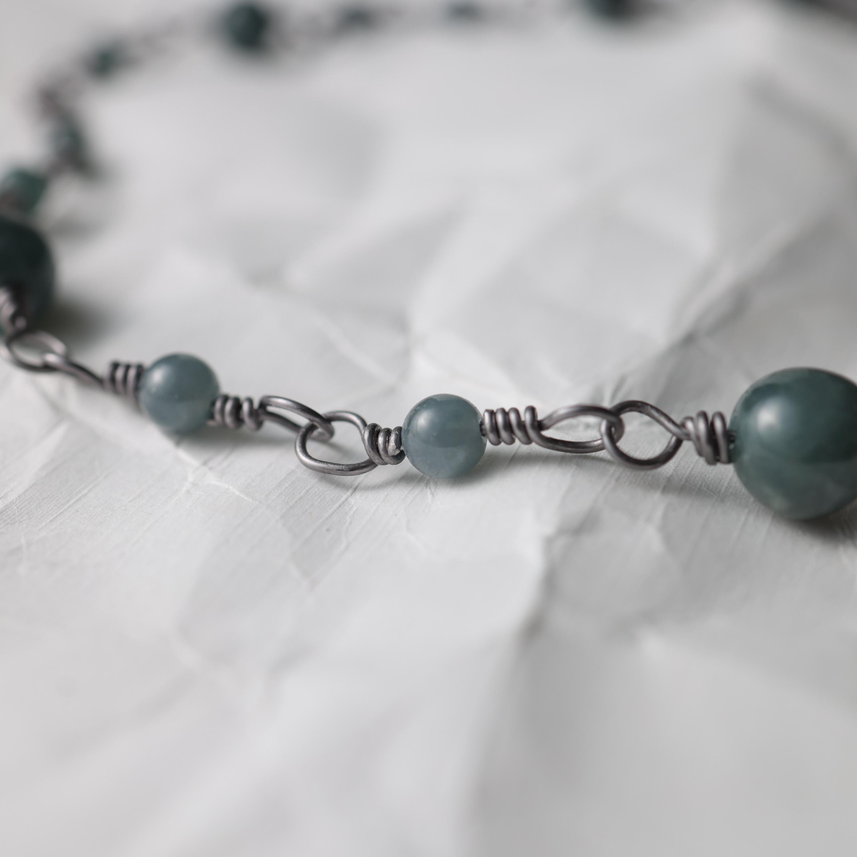 Bead Jade & Tantalum Handmade Necklace: The rarest metal, one of the rarest gems For Sale