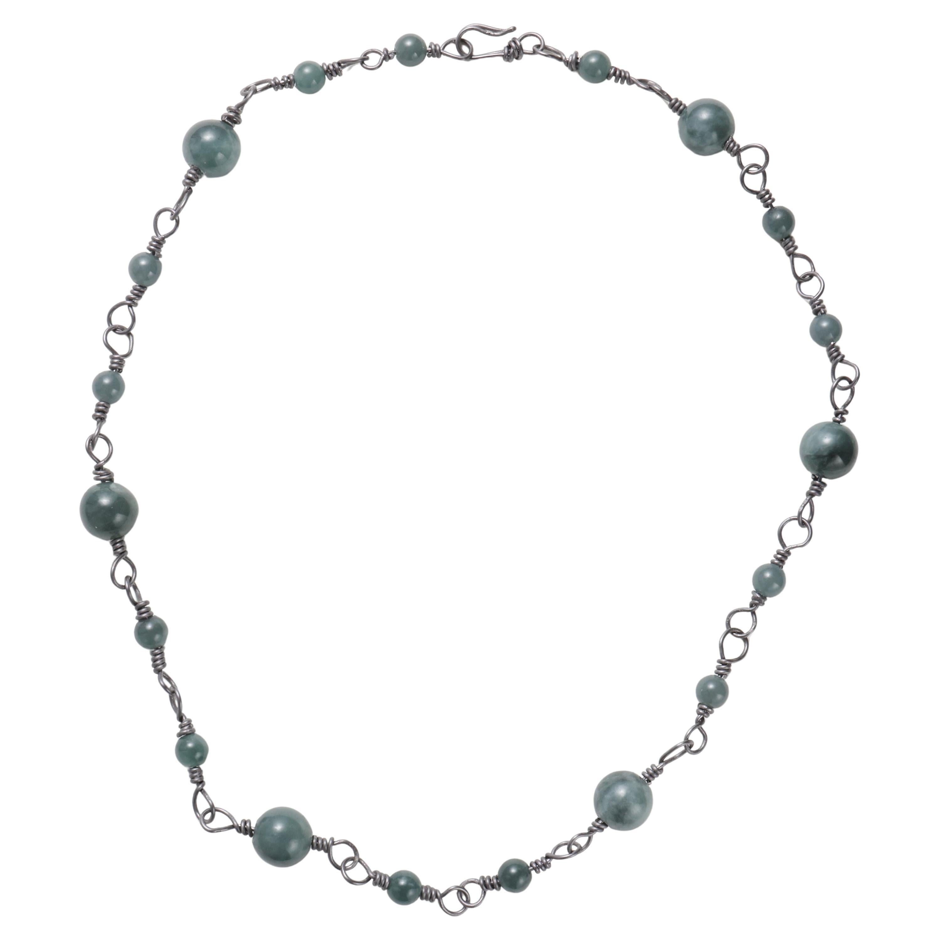 Jade & Tantalum Handmade Necklace: The rarest metal, one of the rarest gems For Sale