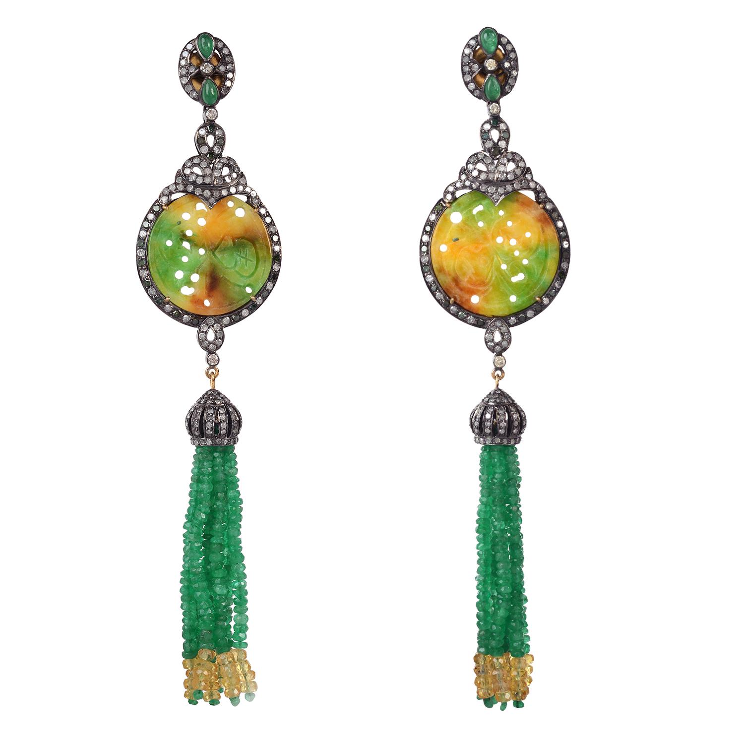 orange jade tassel earring