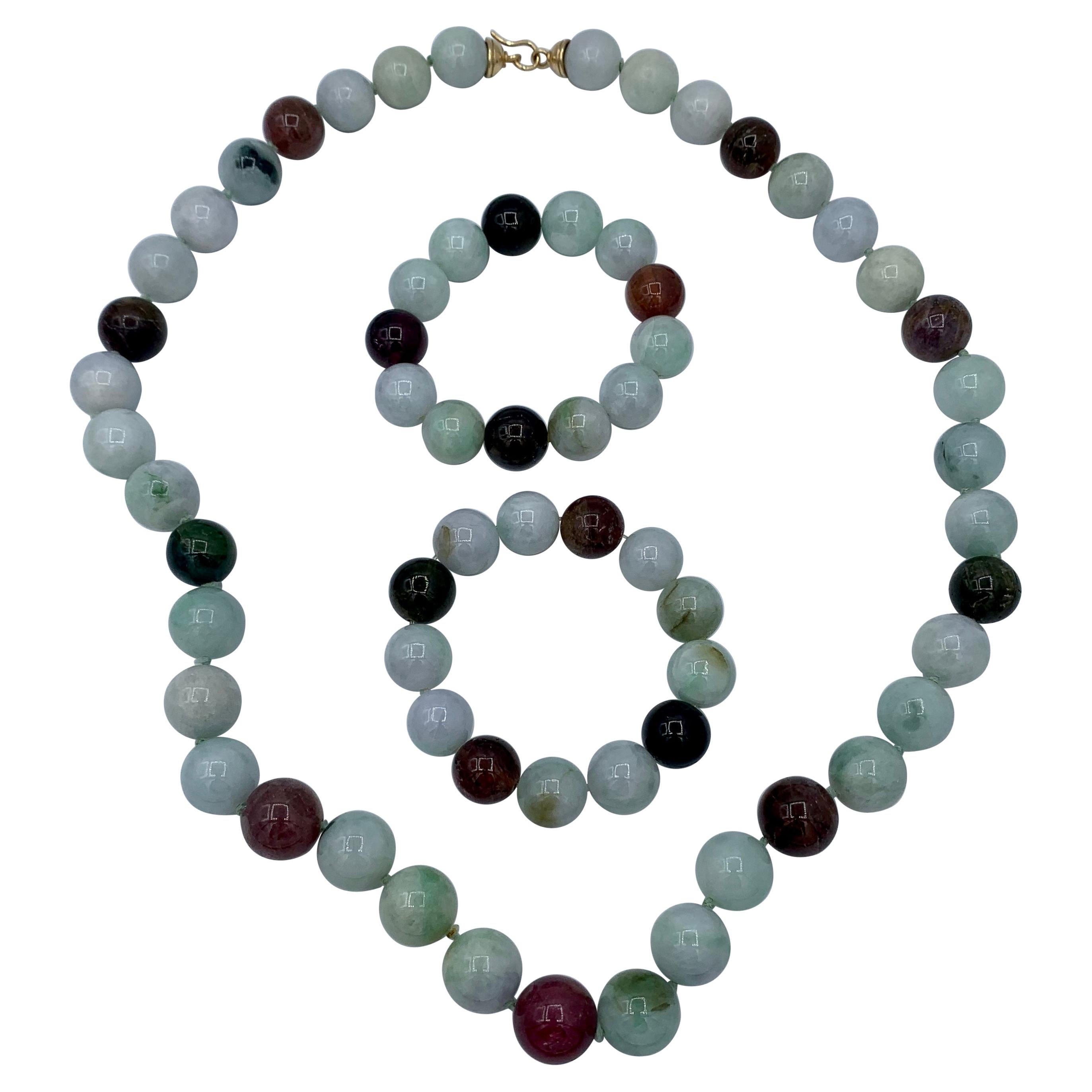 Jade Tourmaline Gold Necklace Two Bracelets Estate Barbara Taylor