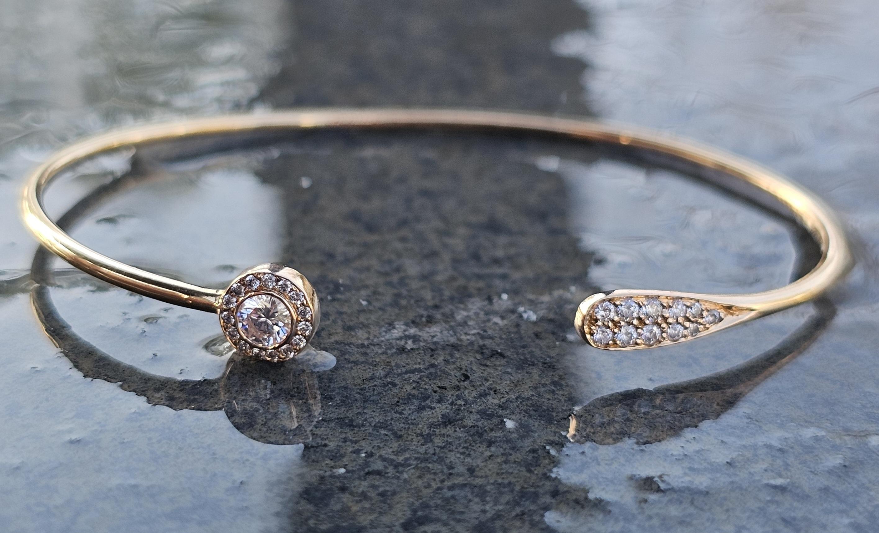 Jade Trau Pave Diamond Open Cuff Bracelet ~.46ctw 18k Rose Gold 4.9g For Sale 5