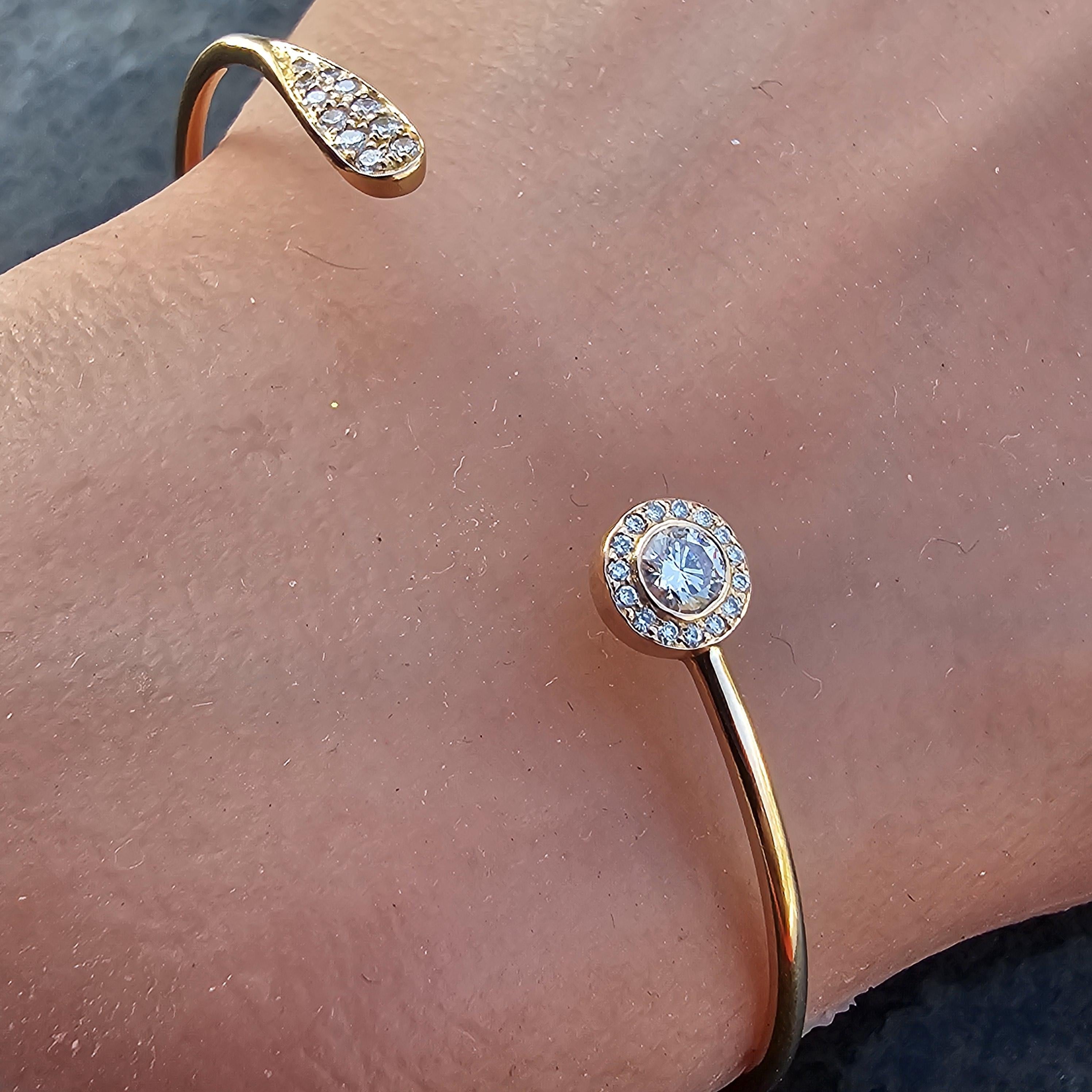 Round Cut Jade Trau Pave Diamond Open Cuff Bracelet ~.46ctw 18k Rose Gold 4.9g For Sale