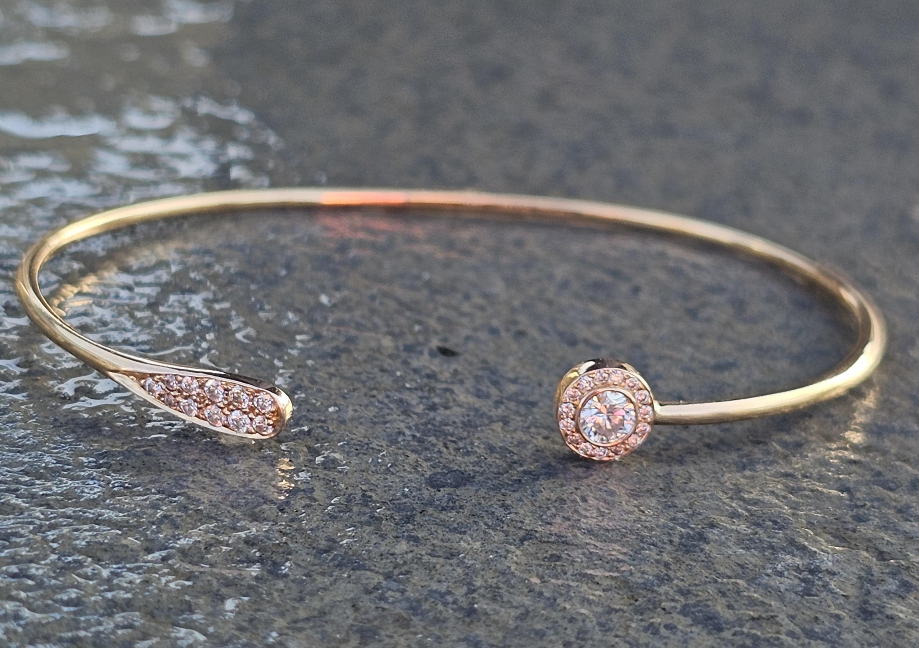 Women's Jade Trau Pave Diamond Open Cuff Bracelet ~.46ctw 18k Rose Gold 4.9g For Sale
