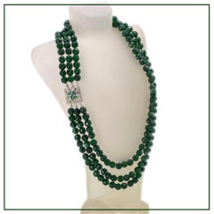 Jade Triple Strand Necklace with Art Deco Style Clasp