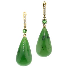 Jade, Tsavorite and Diamond 18 Karat Gold Custom Earrings, Made in Italy
