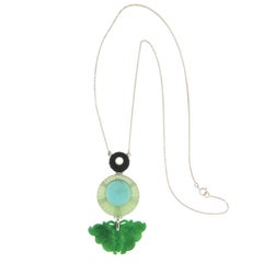 Jade Turquoise Onyx White Gold 18 Carat Pendant