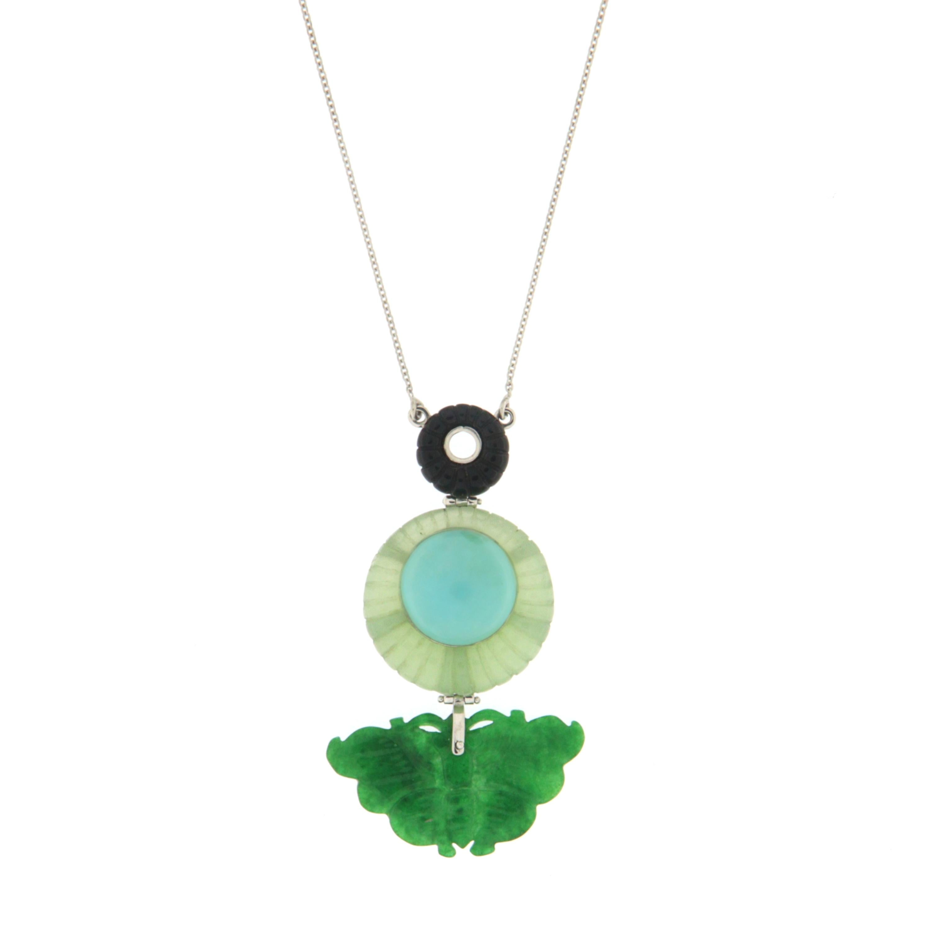 Women's Jade Turquoise Onyx White Gold 18 Carat Pendant  For Sale
