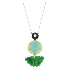 Pendentif en or blanc 18 carats avec jade, turquoise, onyx et onyx 