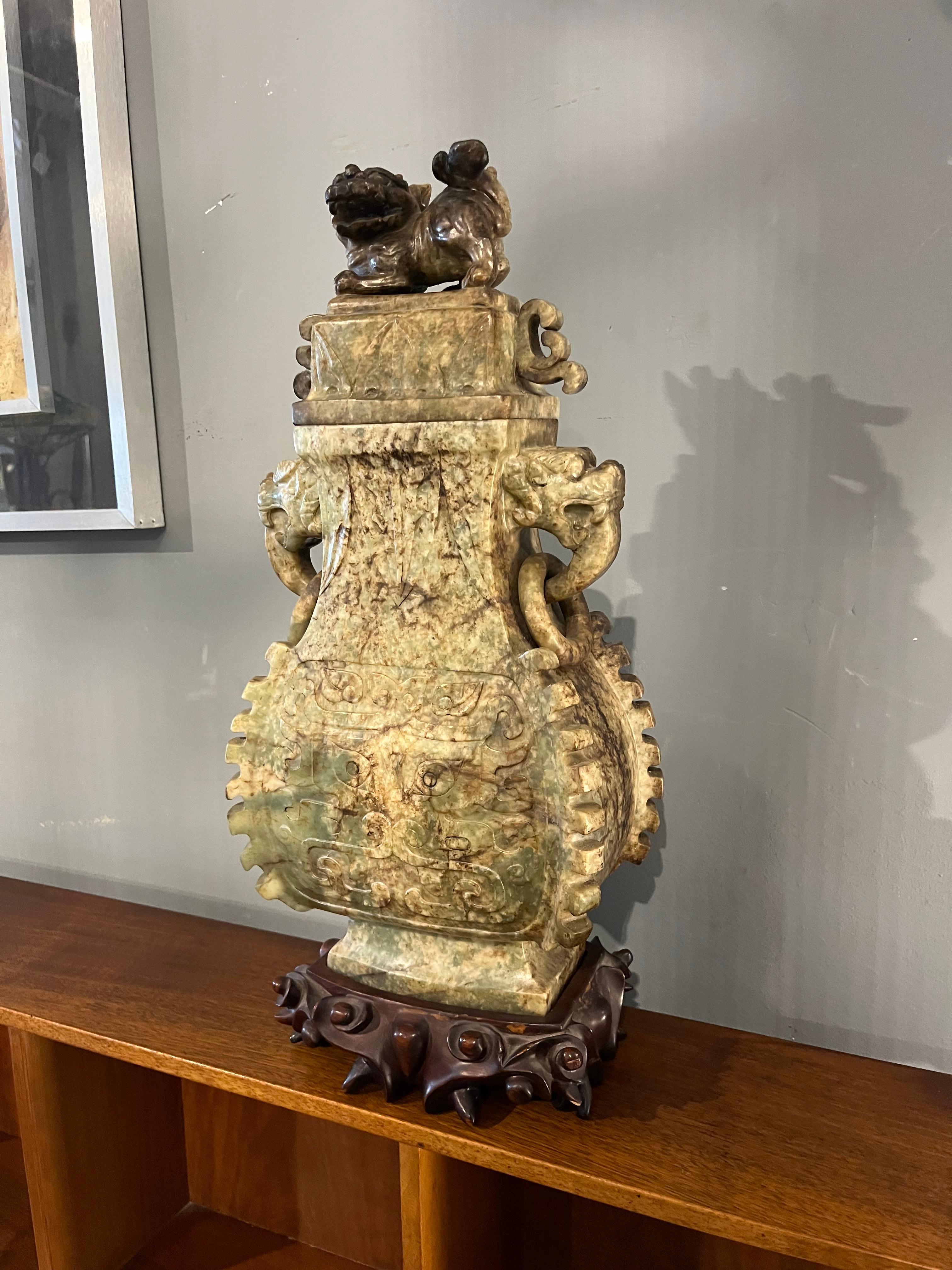 Chinese Jade vase with rings. China, 19th century For Sale