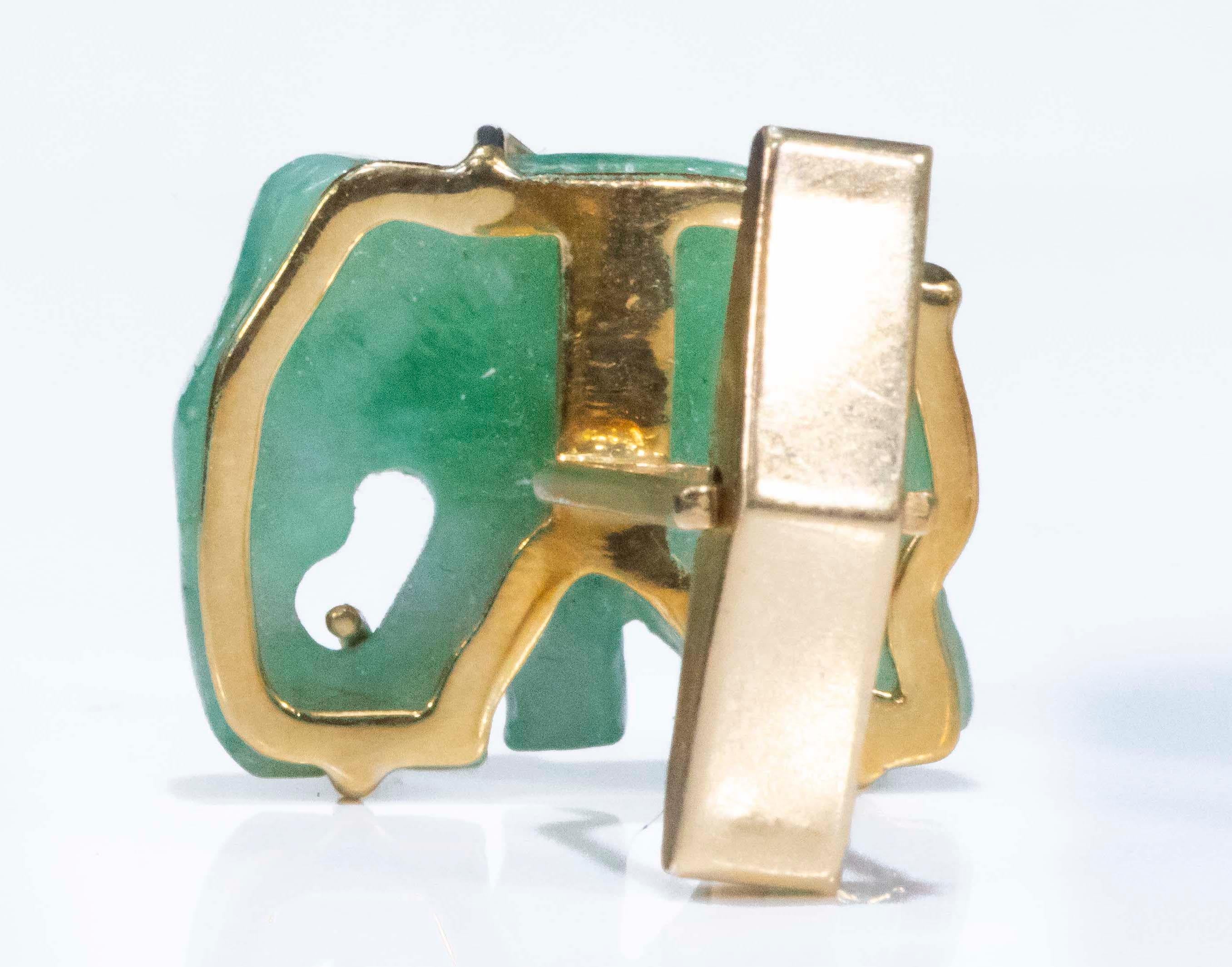 Jade Vintage Carved Green and Gold Elephant Good Luck Cufflinks 4