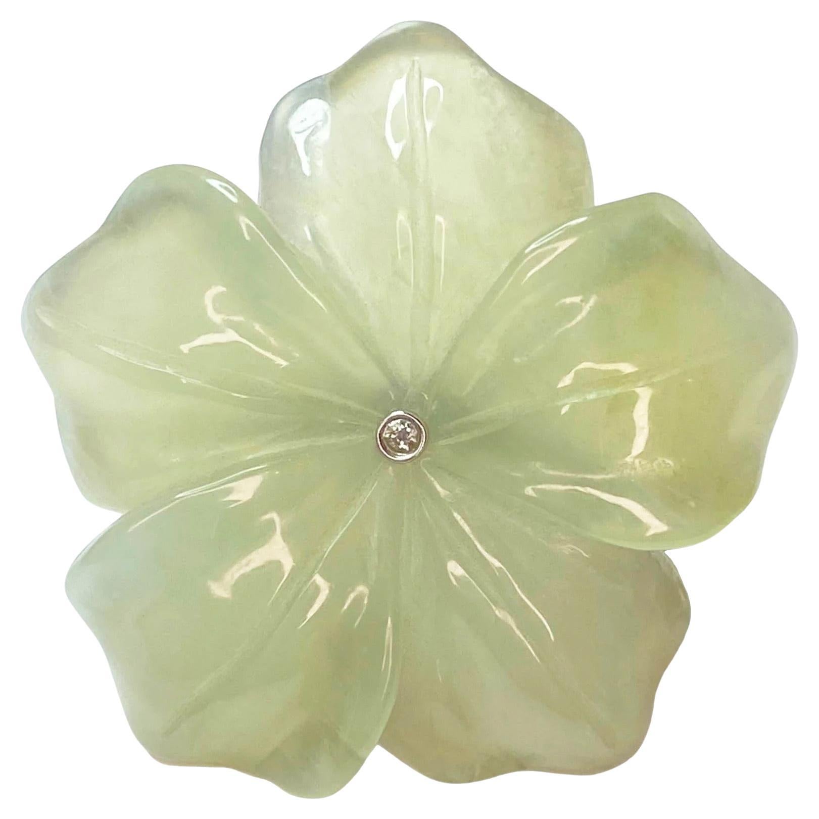 Jade Wild Flower in 18K Gold & Diamond Double Ring For Sale