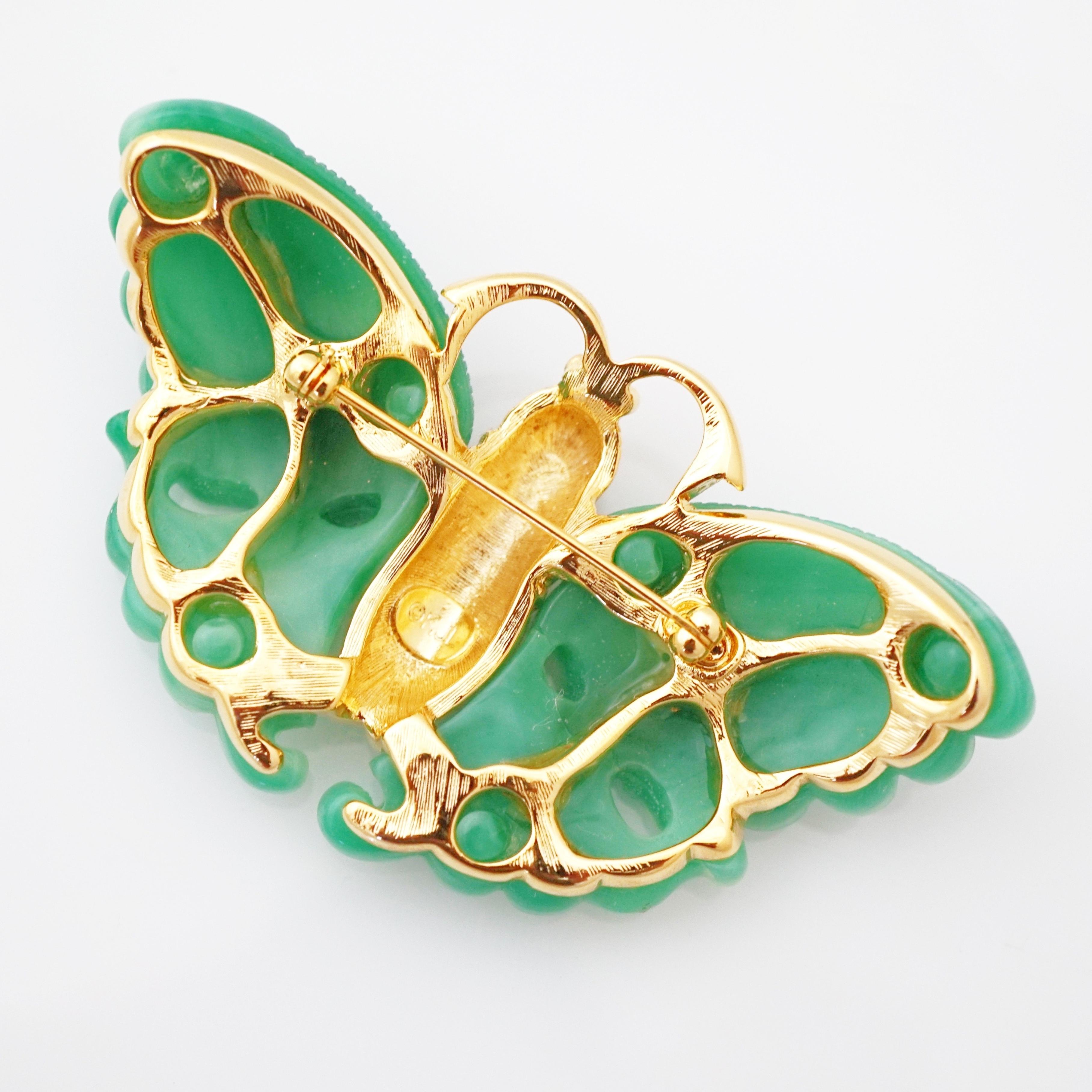 Modern Jade-Winged Butterfly Brooch By Kenneth Jay Lane, 1990s