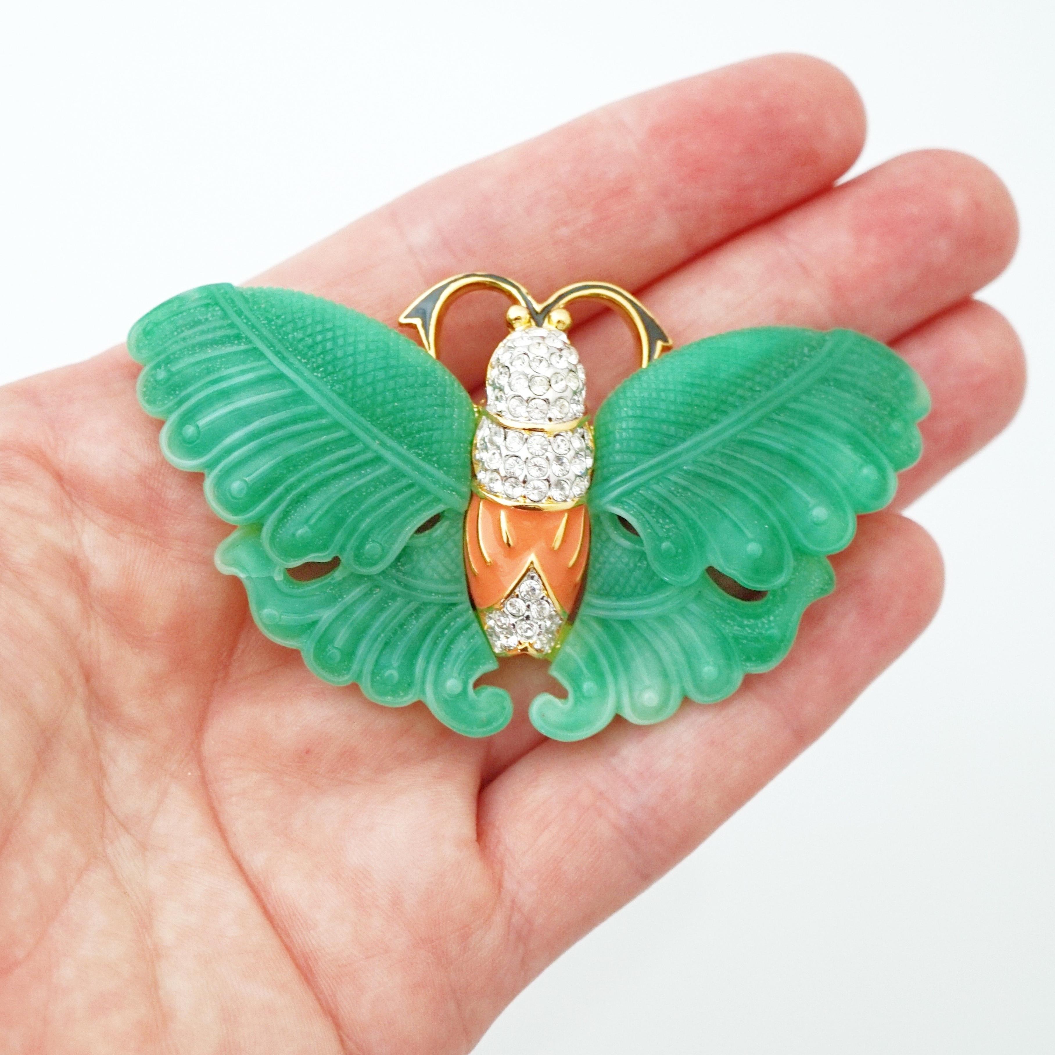 Jade-Winged Butterfly Brooch By Kenneth Jay Lane, 1990s In Good Condition In McKinney, TX