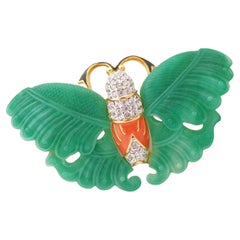 Vintage Jade-Winged Butterfly Brooch By Kenneth Jay Lane, 1990s