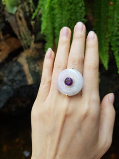 Jade with Amethyst Ring Set in 18 Karat Gold Settings