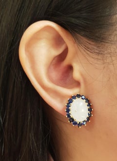 Jade with Blue Sapphire Earrings set in 14K Gold Settings