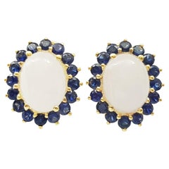 Jade with Blue Sapphire Earrings set in 14K Gold Settings