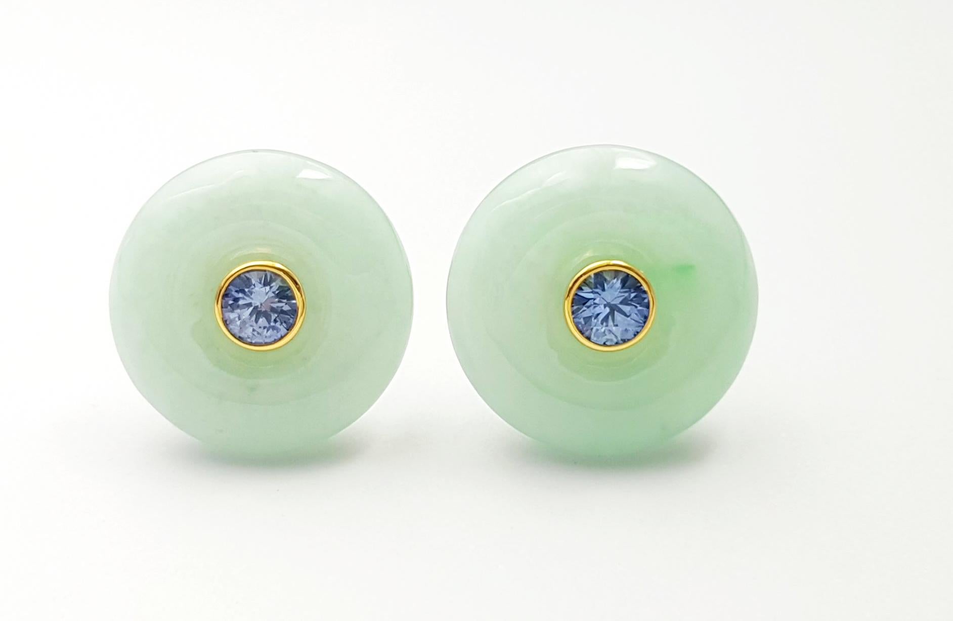 Pendientes de Jade con Zafiro Azul engastados en Oro de 18K Contemporáneo en venta