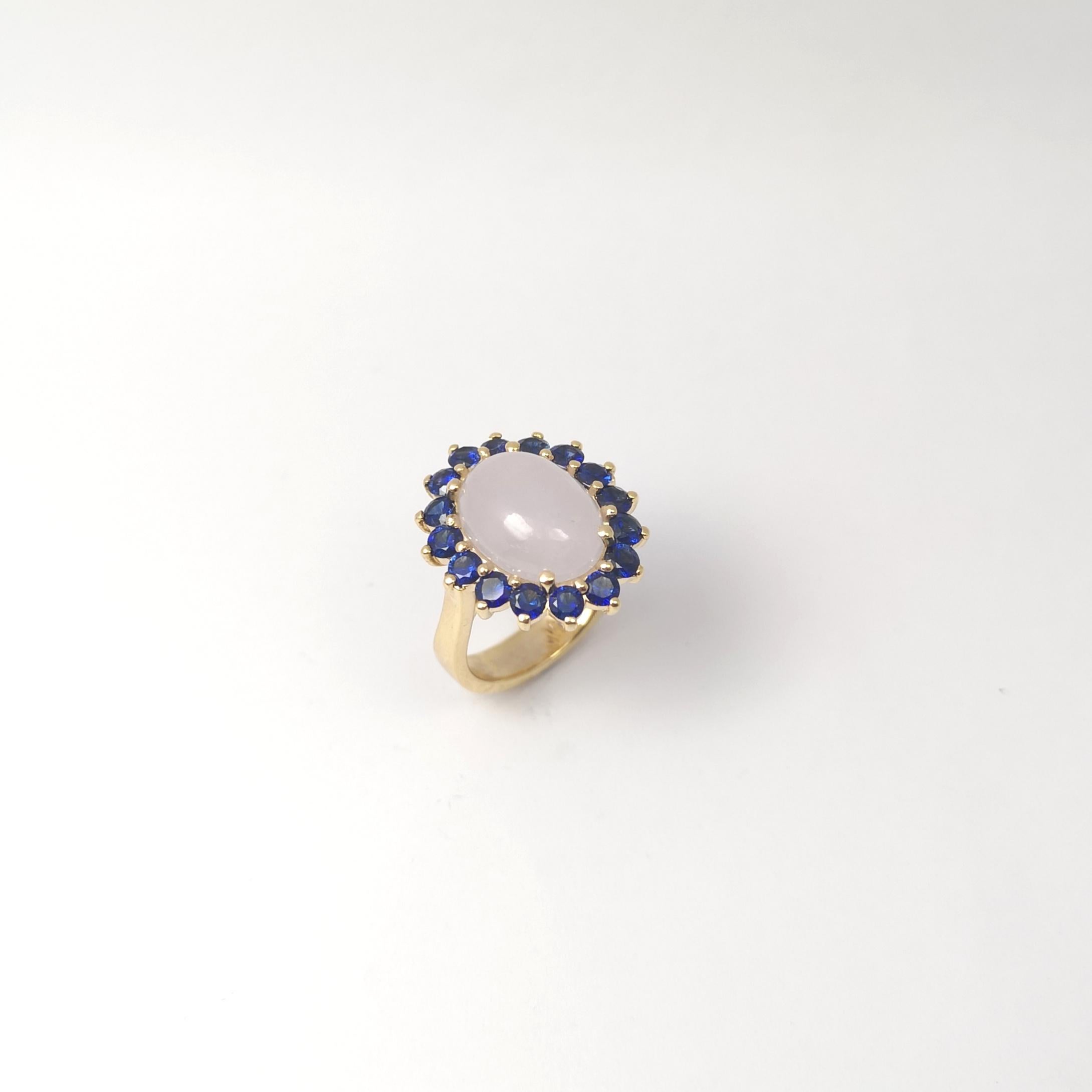 Jade mit blauem Saphir Ring in 14K Goldfassungen gefasst im Angebot 4