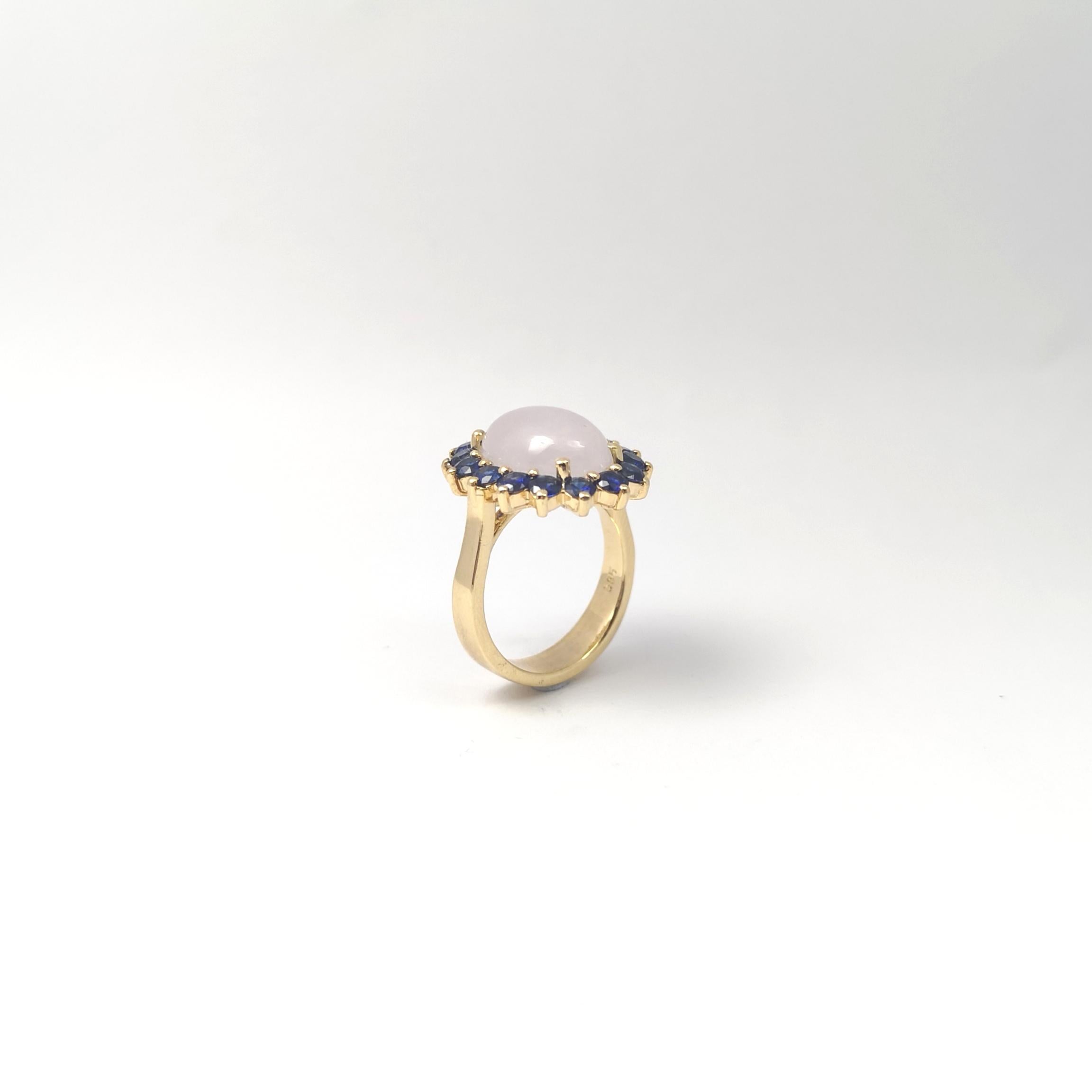 Jade mit blauem Saphir Ring in 14K Goldfassungen gefasst im Angebot 7