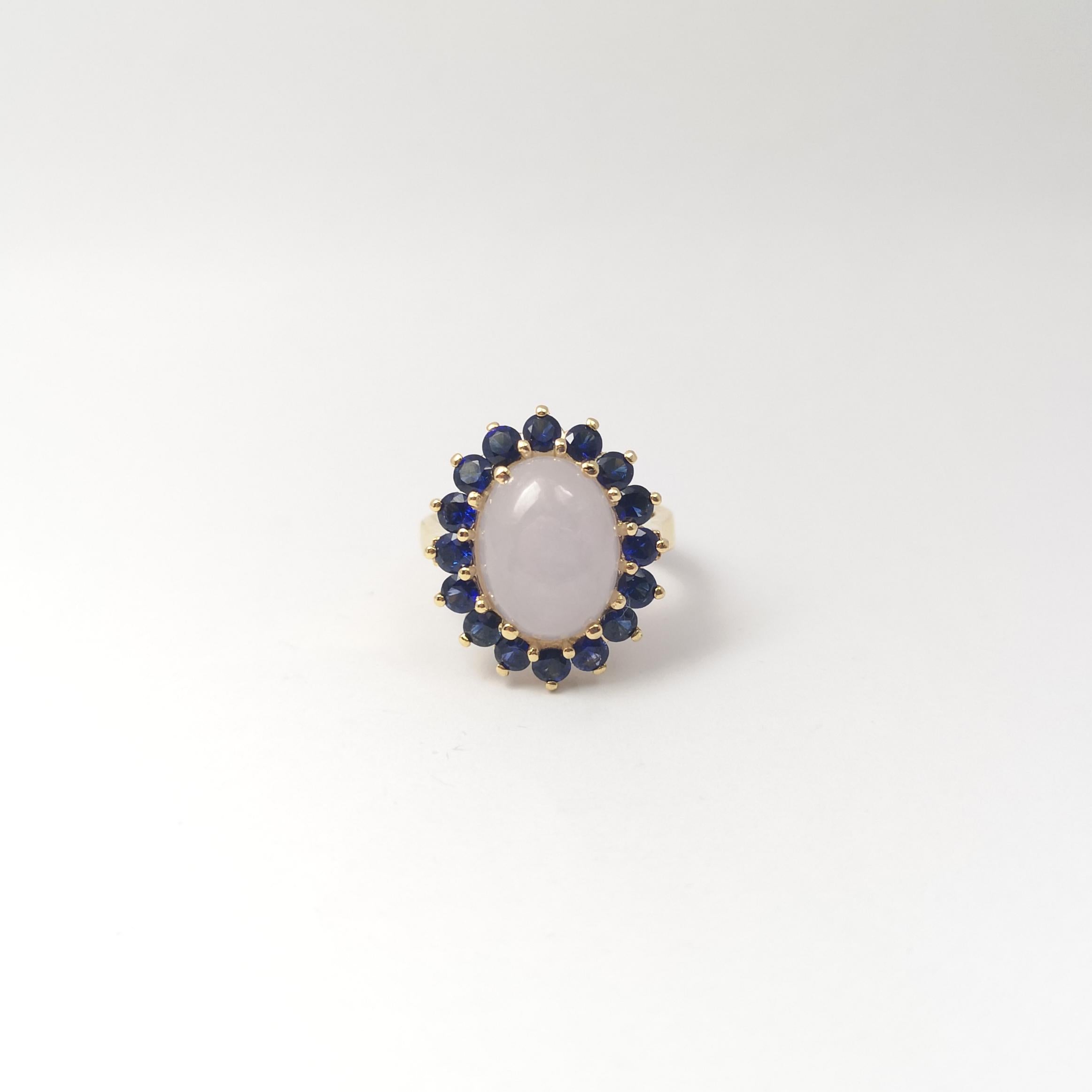 Jade mit blauem Saphir Ring in 14K Goldfassungen gefasst im Angebot 2