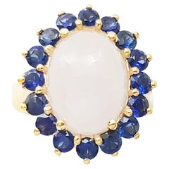 Jade with Blue Sapphire Ring set in 14K Gold Settings