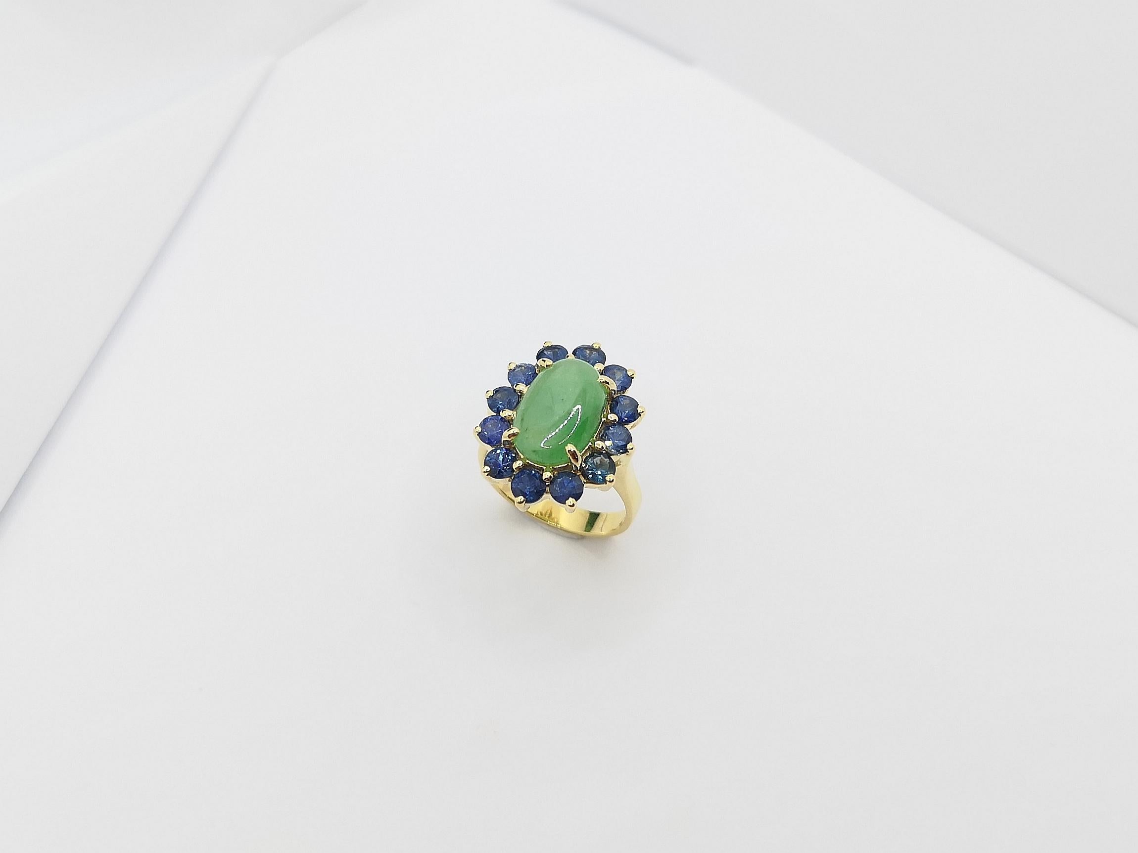 Jade with Blue Sapphire Ring Set in 18 Karat Gold Settings For Sale 6