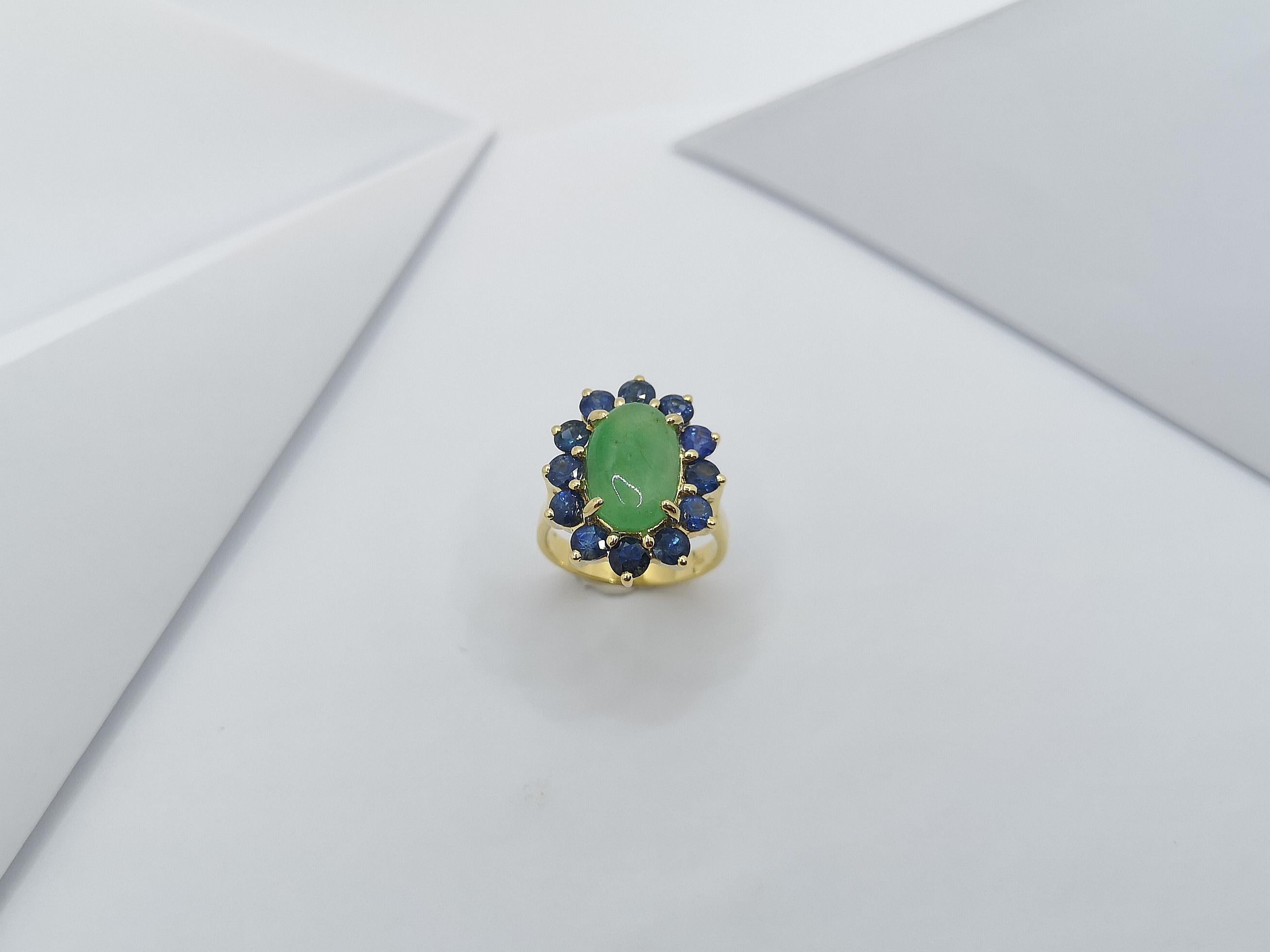 Jade with Blue Sapphire Ring Set in 18 Karat Gold Settings For Sale 7