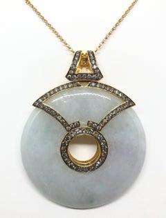Jade with Brown Diamond Pendant Set in 18 Karat Gold Settings