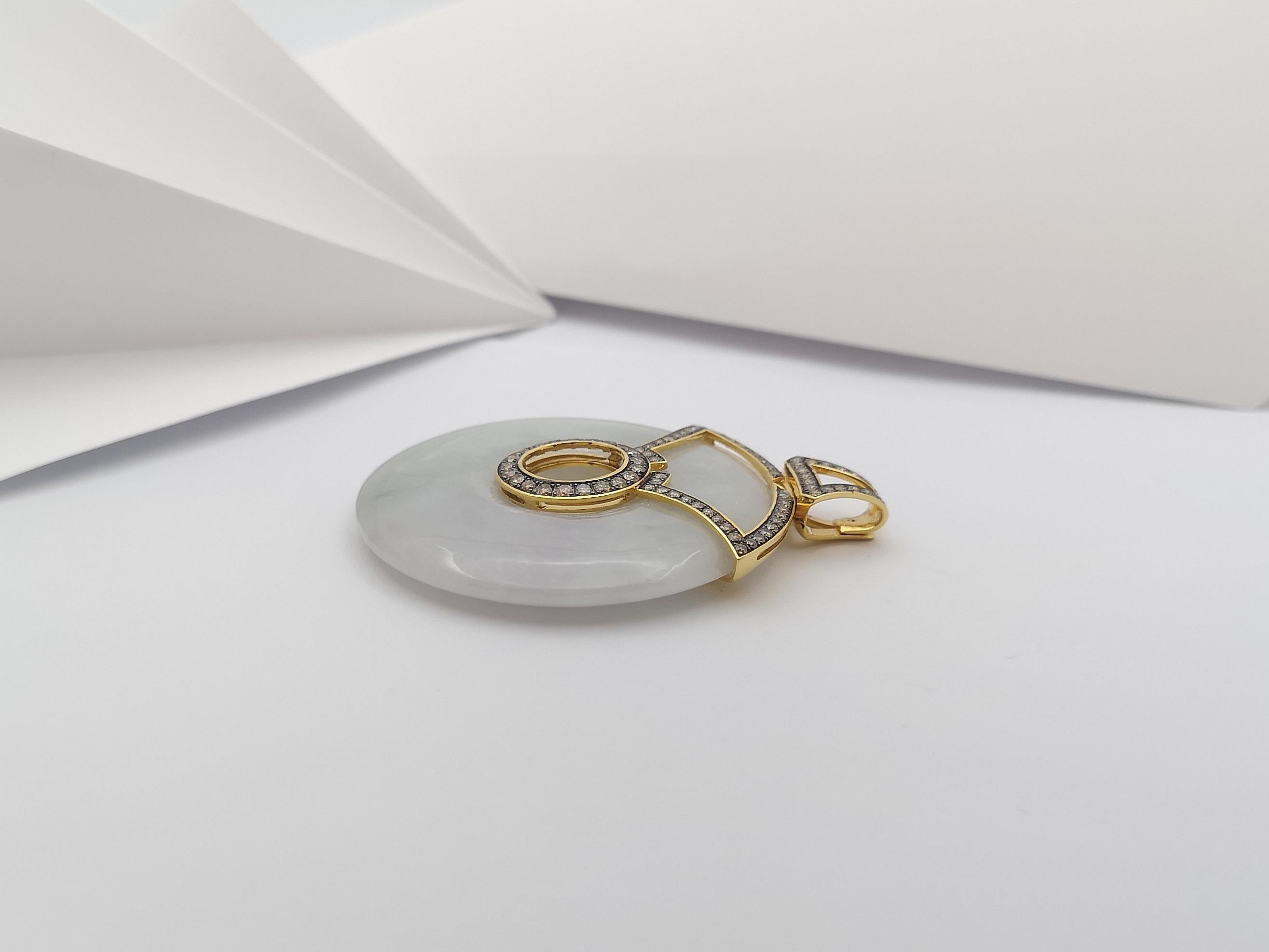 Jade with Brown Diamond Pendant Set in 18 Karat Gold Settings For Sale 1