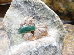 Jade with Brown Diamond Siamese Fighting Fish Brooch in 18 Karat Gold Settings